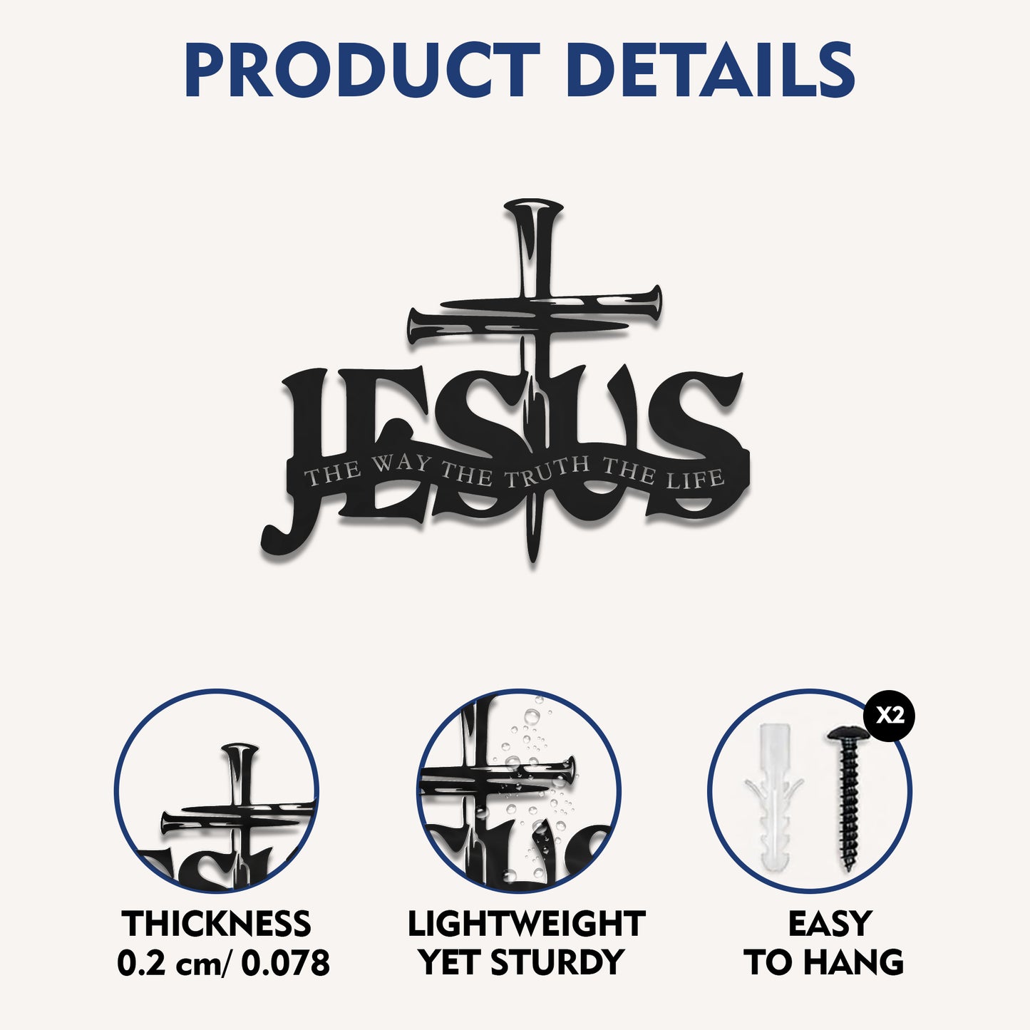 Jesus The Way The Truth The Life Metal Wall Art for Christian Home Decor