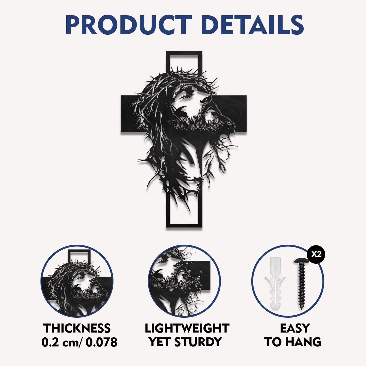 Jesus Crown of Thorns Cross Metal Wall Art for Christian Home Decor
