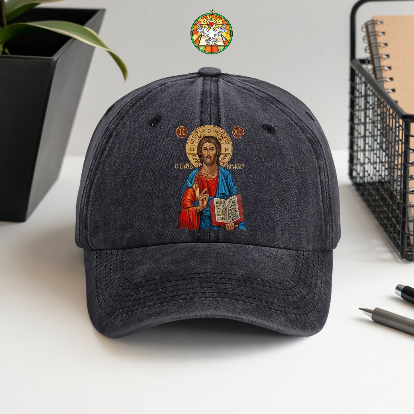 Orthodox Jesus Christ Cyrillic Icon Washed Cap - Russian Slavonic Traditional Sacred Art
