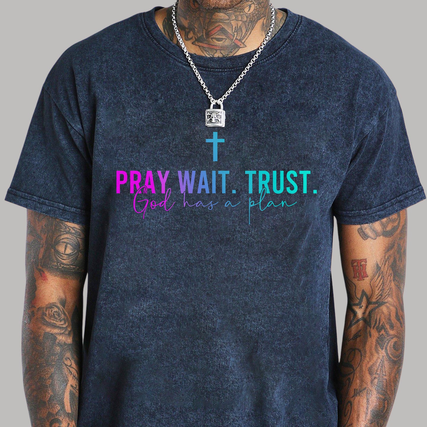 Pray Wait Trust God Has A Plan Unisex Vintage Washed T-Shirt - Divine Timing Faith Declaration