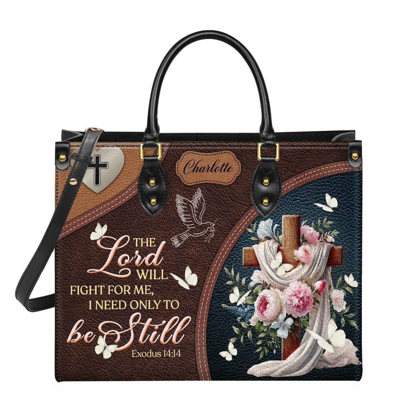 The Lord Will Fight For Me I Need Only Be Still Exodus 14:14 Personalized Faith Leather Handbag