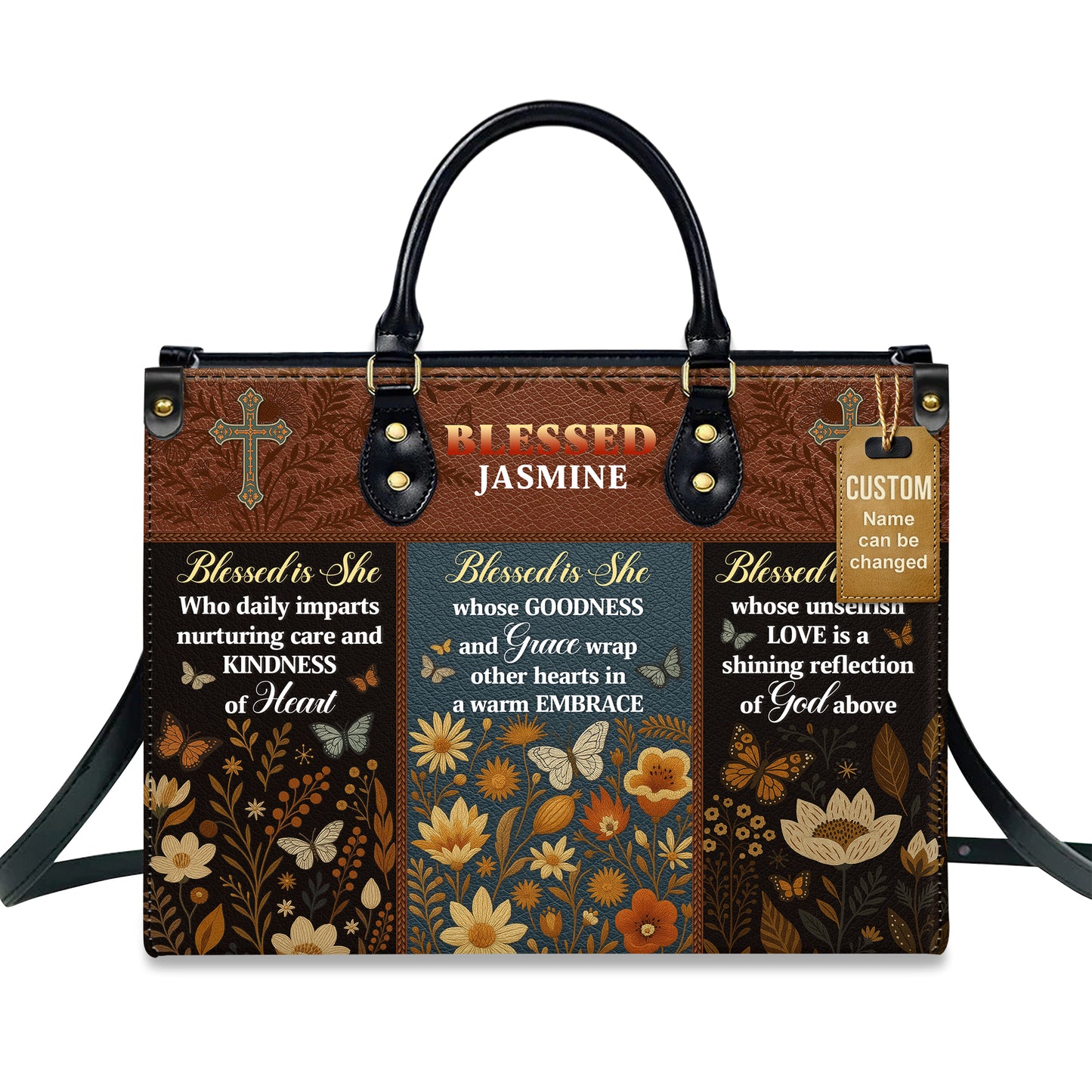 Blessed Is She Kindness Grace Love Personalized Leather Handbag