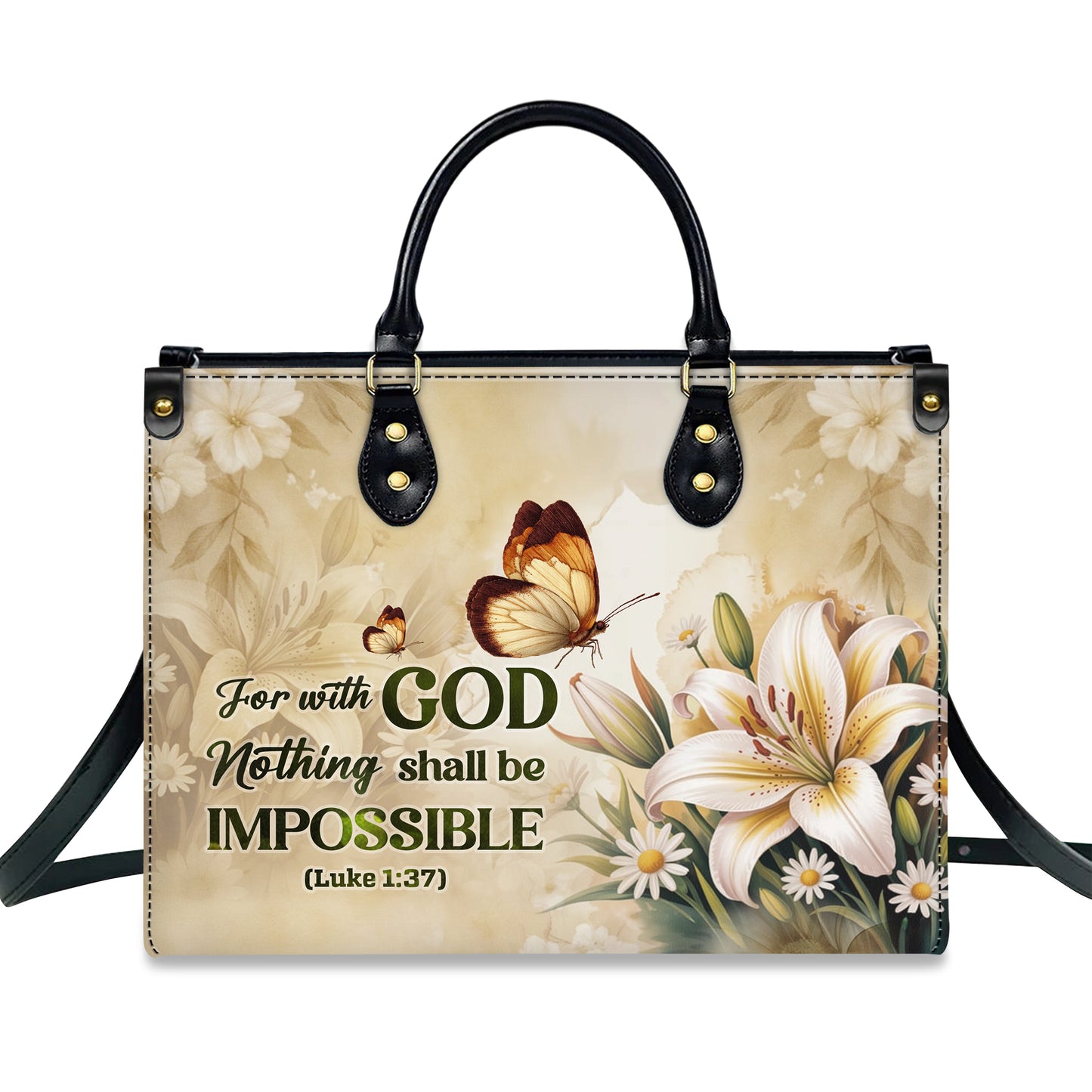 For With God Nothing Shall Be Impossible Luke 1:37 Personalized Leather Handbag