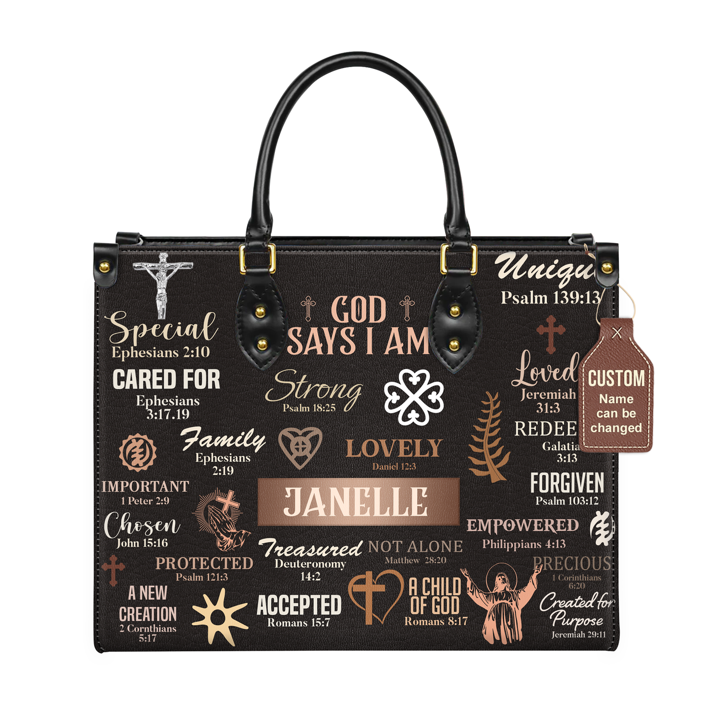 God Says I Am Special Loved Chosen Christian Identity Affirmation Personalized Leather Handbag