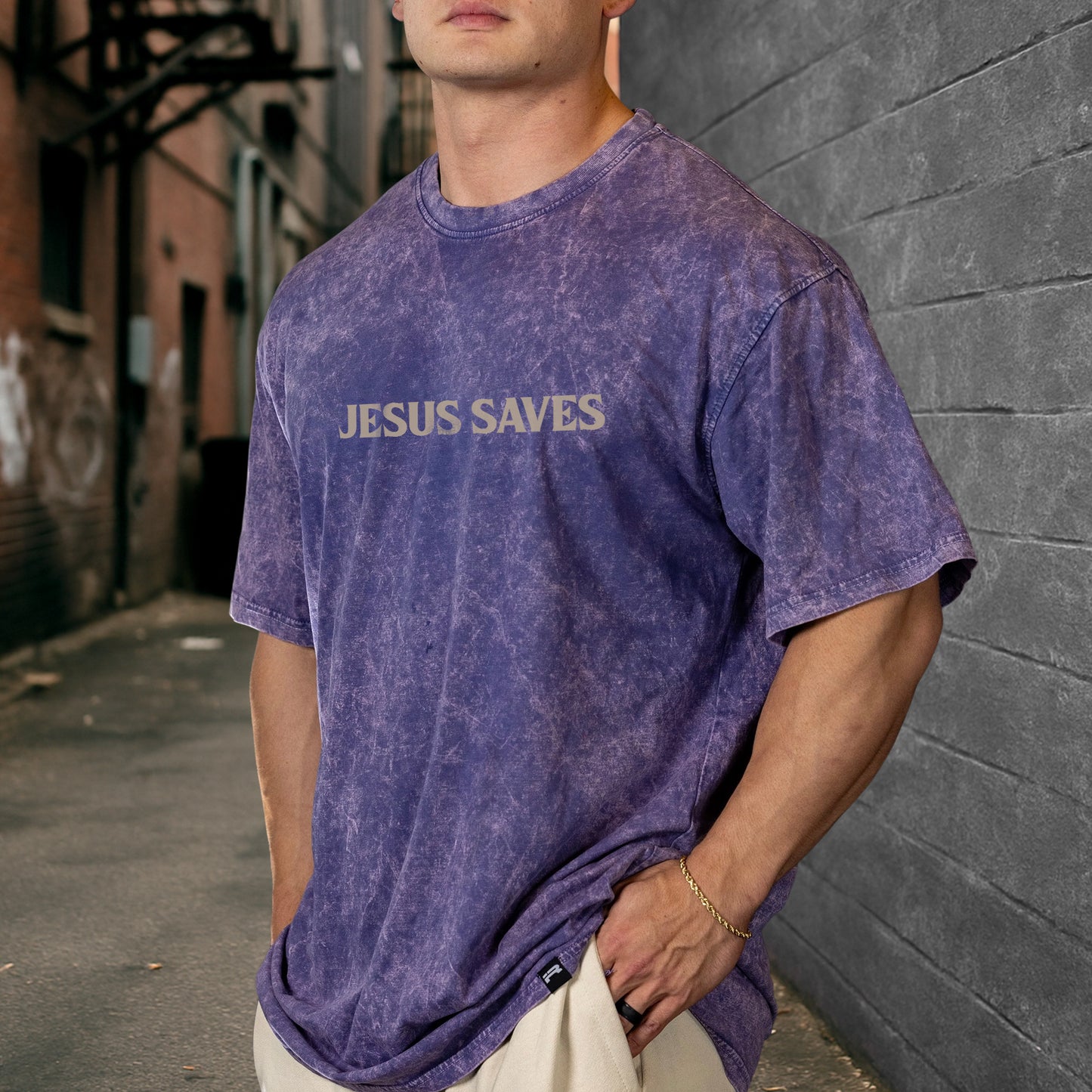 "Jesus Saves / There's Power In The Name Of Jesus" Unisex Vintage Washed Christian T-Shirt Two Sides | Acts 4:12 Salvation Declaration Tee | Faith Guided Life Apparel