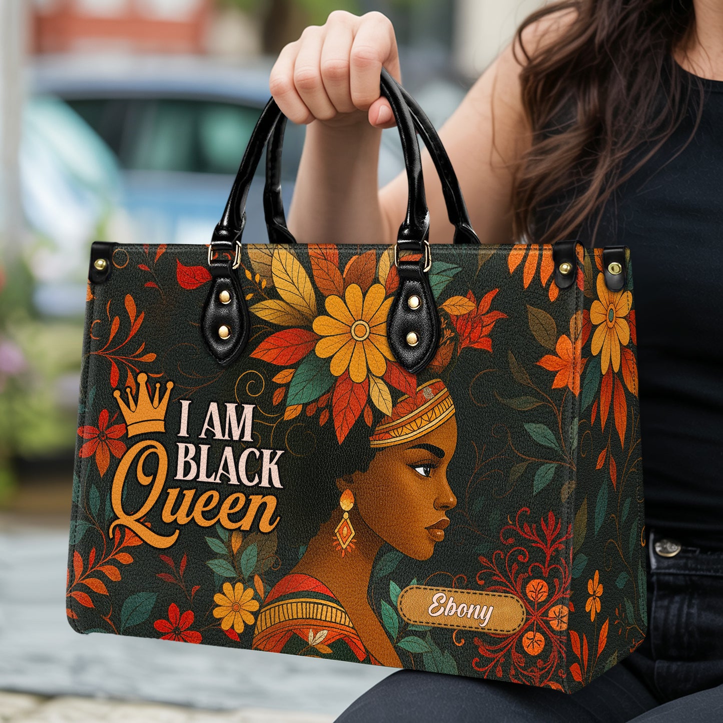 I Am Black Queen African Heritage Personalized Leather Handbag