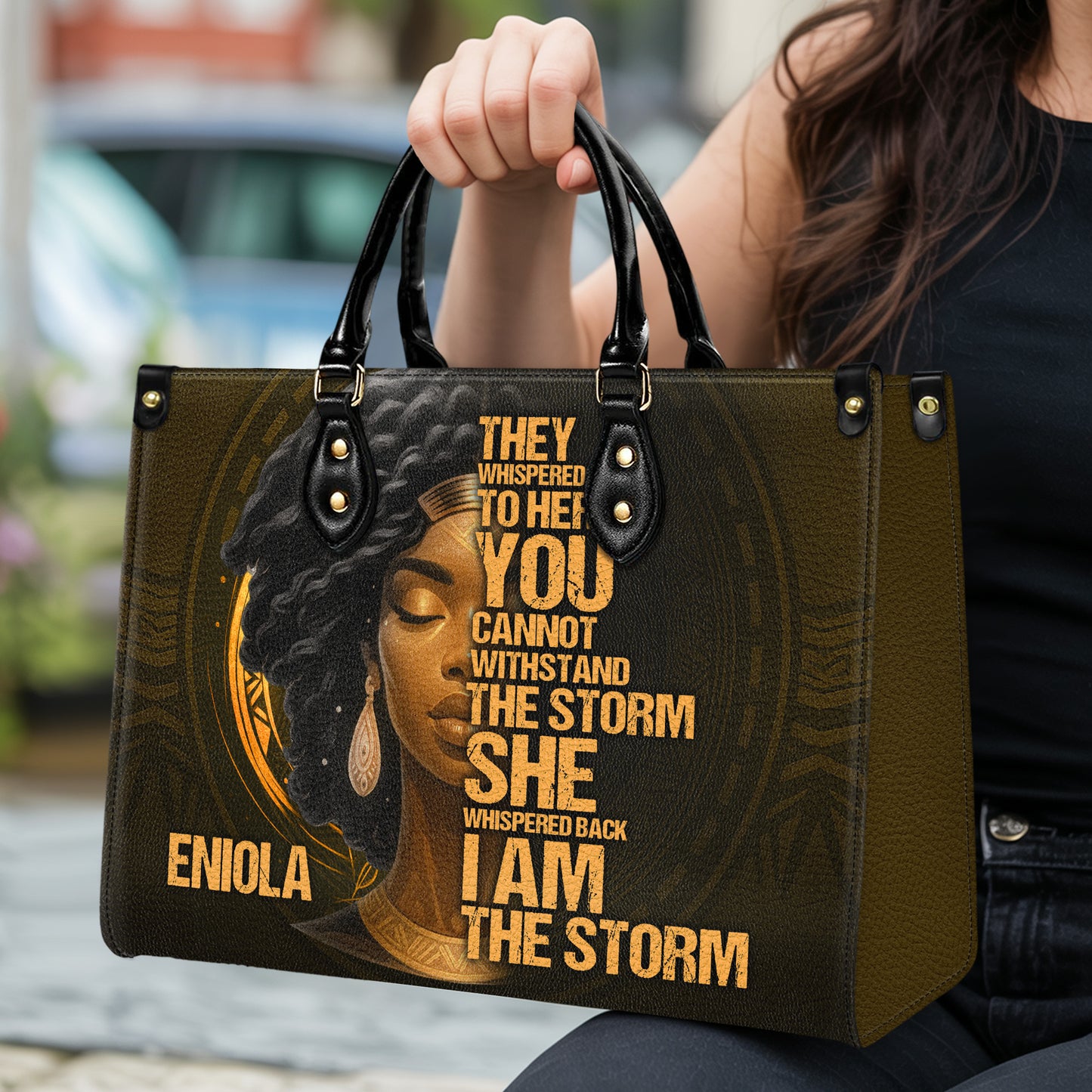 I Am The Storm Warrior Queen Personalized Leather Handbag Empowering African American Women