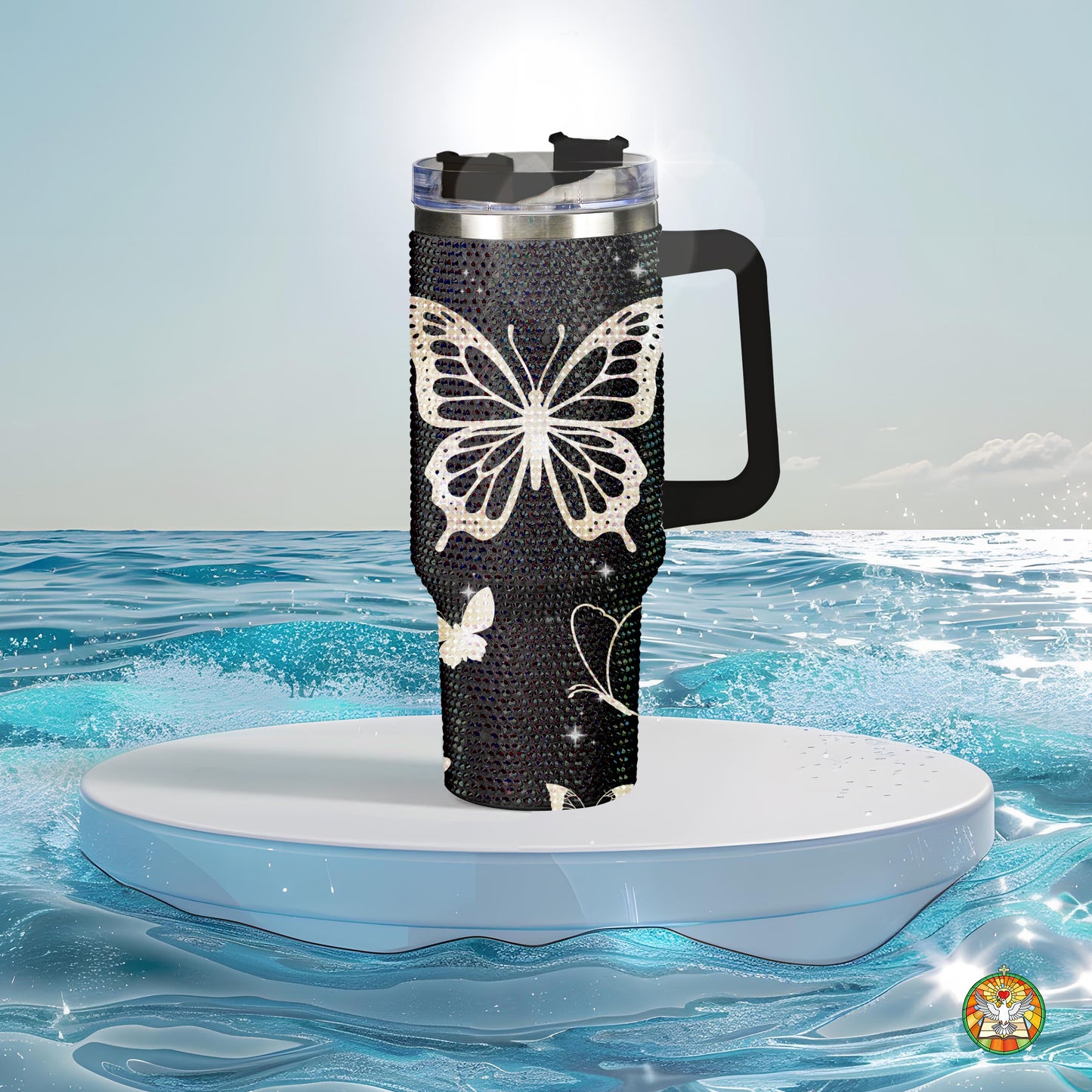 Butterfly Black Bling Diamond Tumbler 40oz - Sparkling Transformation Rhinestone Cup