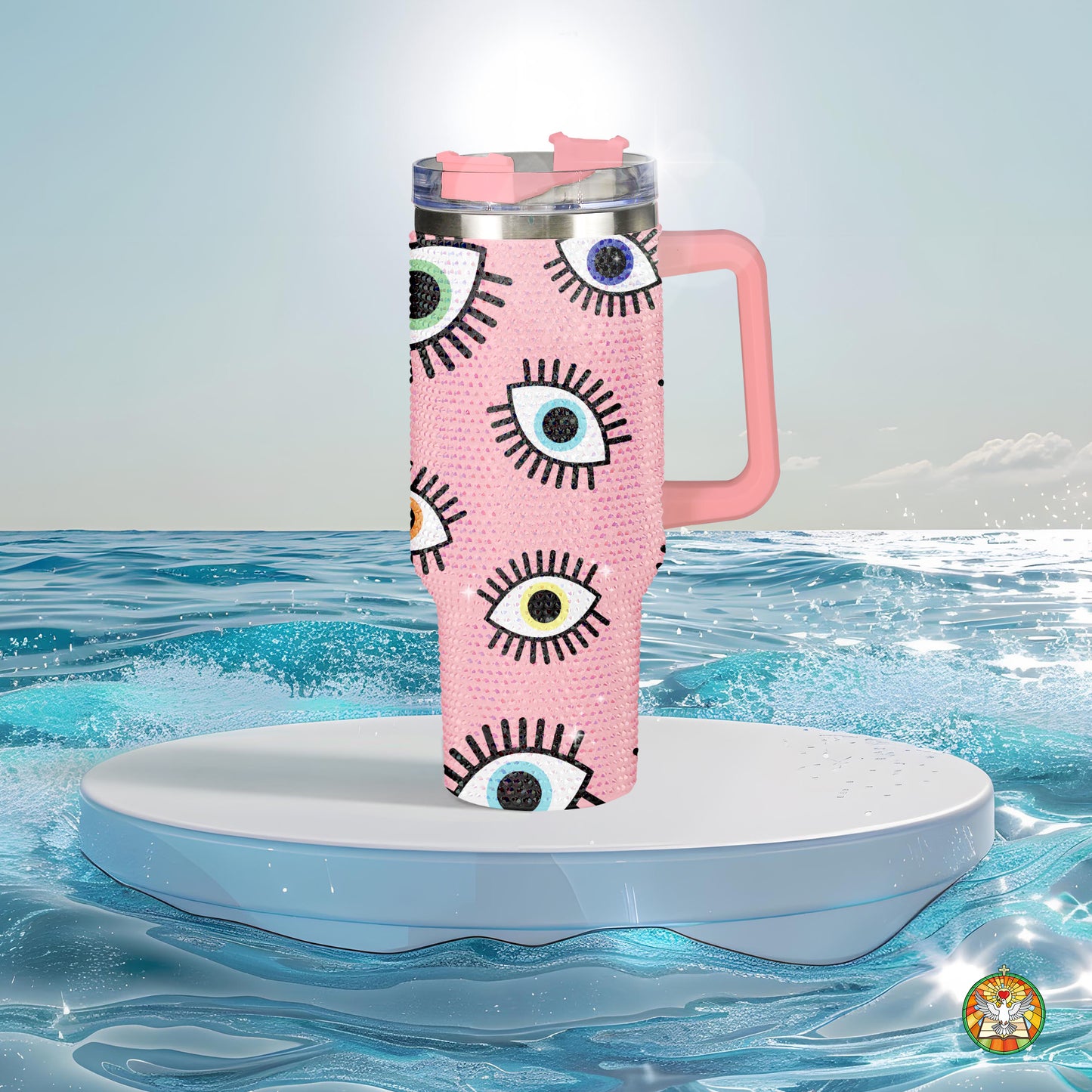 Evil Eye Pink Bling Diamond Tumbler 40oz - Sparkling Protection Rhinestone Cup
