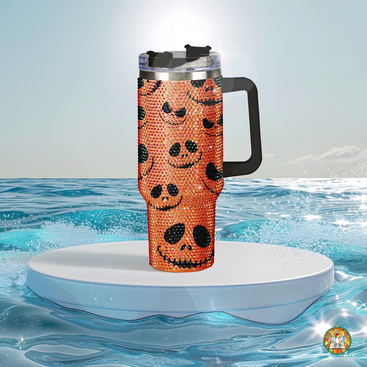 Pumpkin Halloween Bling Diamond Tumbler 40oz - Sparkling Spooky Rhinestone Cup