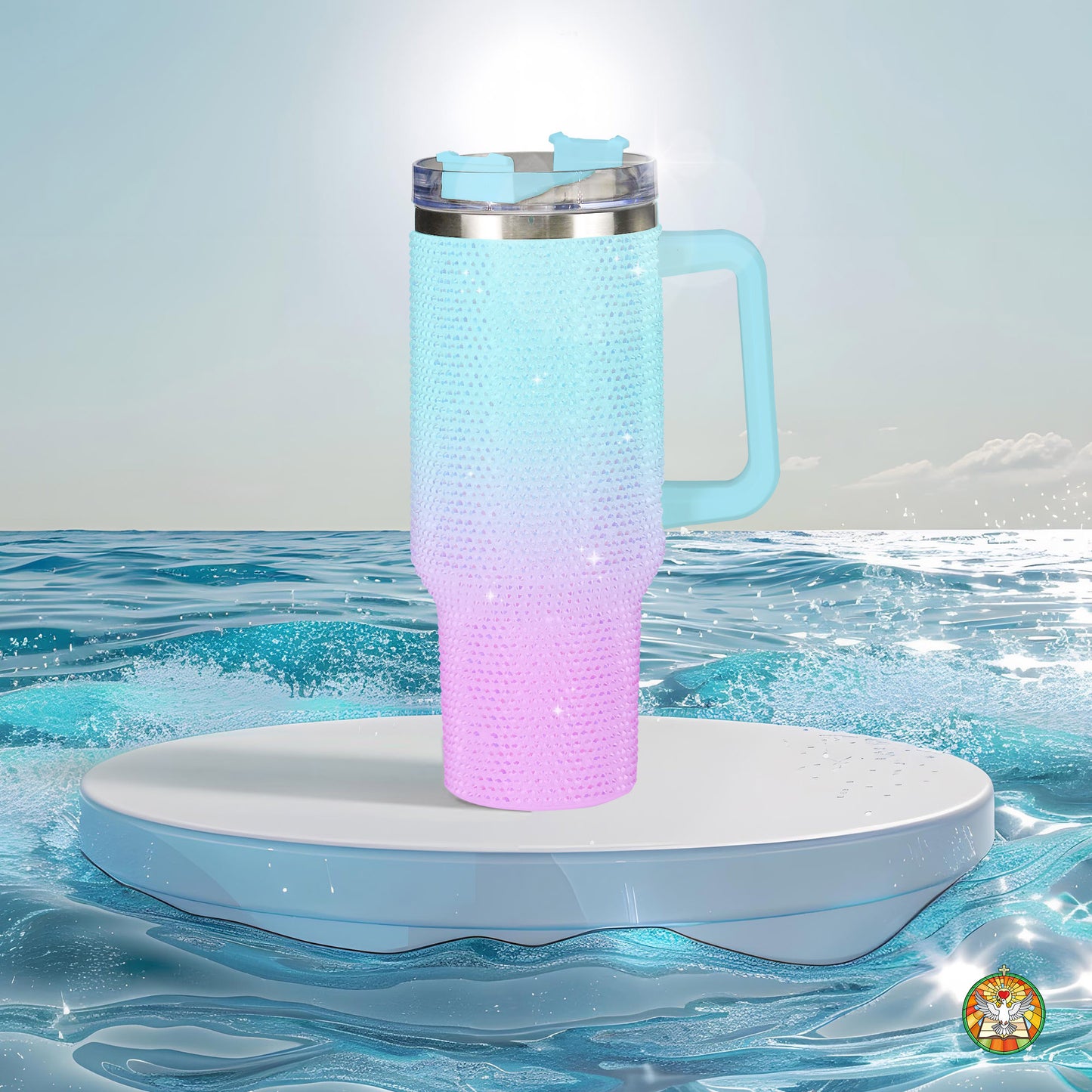 Blue Pink Gradient Bling Diamond Tumbler 40oz - Sparkling Ombre Dreams Rhinestone Cup