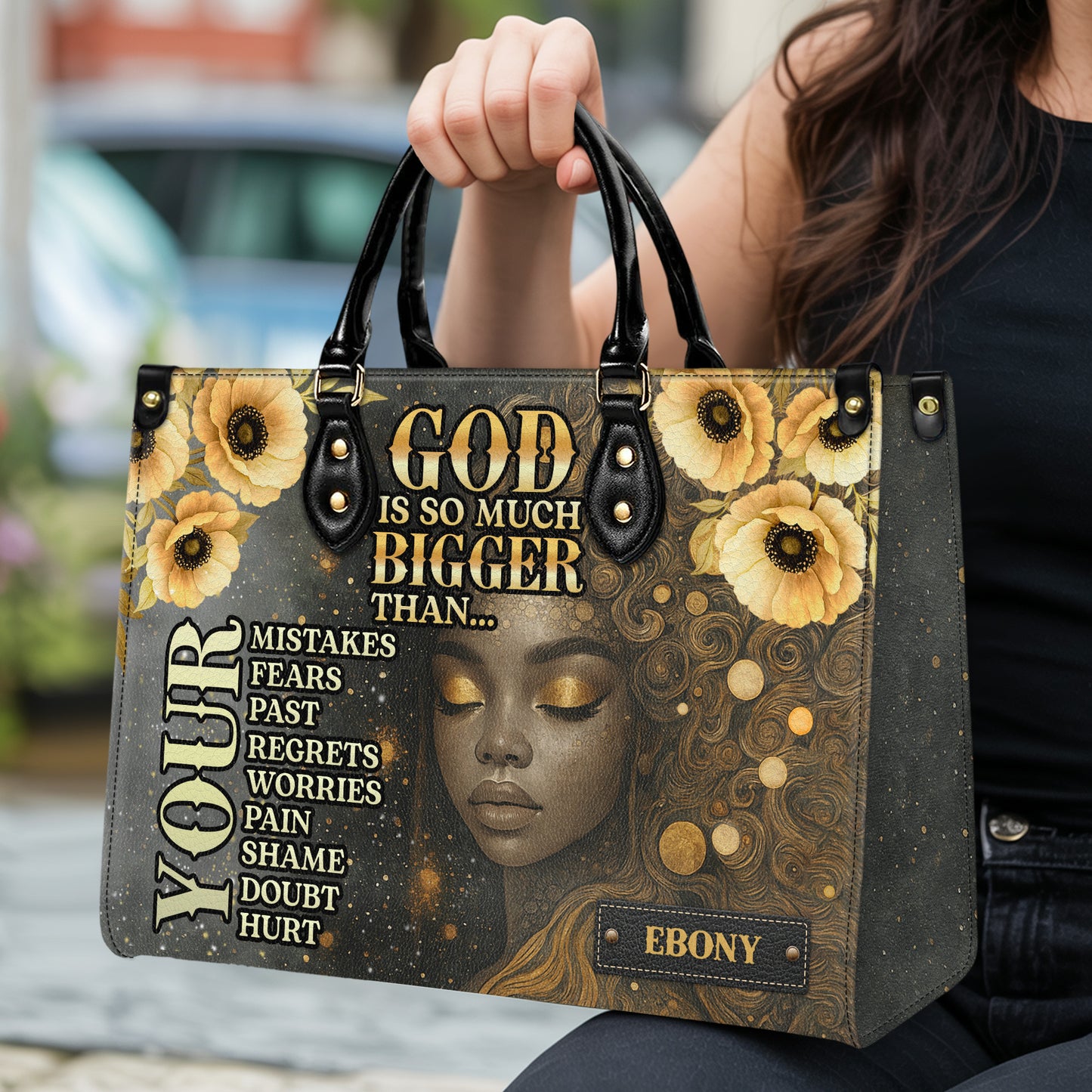 God Is So Much Bigger Than Your Fears Faith Over Everything Personalized Leather Handbag