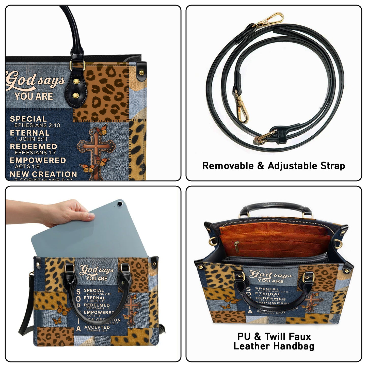 God Says You Are Special Eternal Redeemed Empowered New Creation Accepted Personalized Leather Handbag