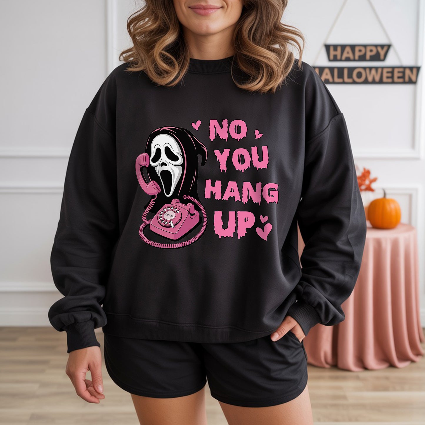 No You Hang Up Ghostface Pink Phone Halloween T-Shirt Scream Movie Horror Romance Tee