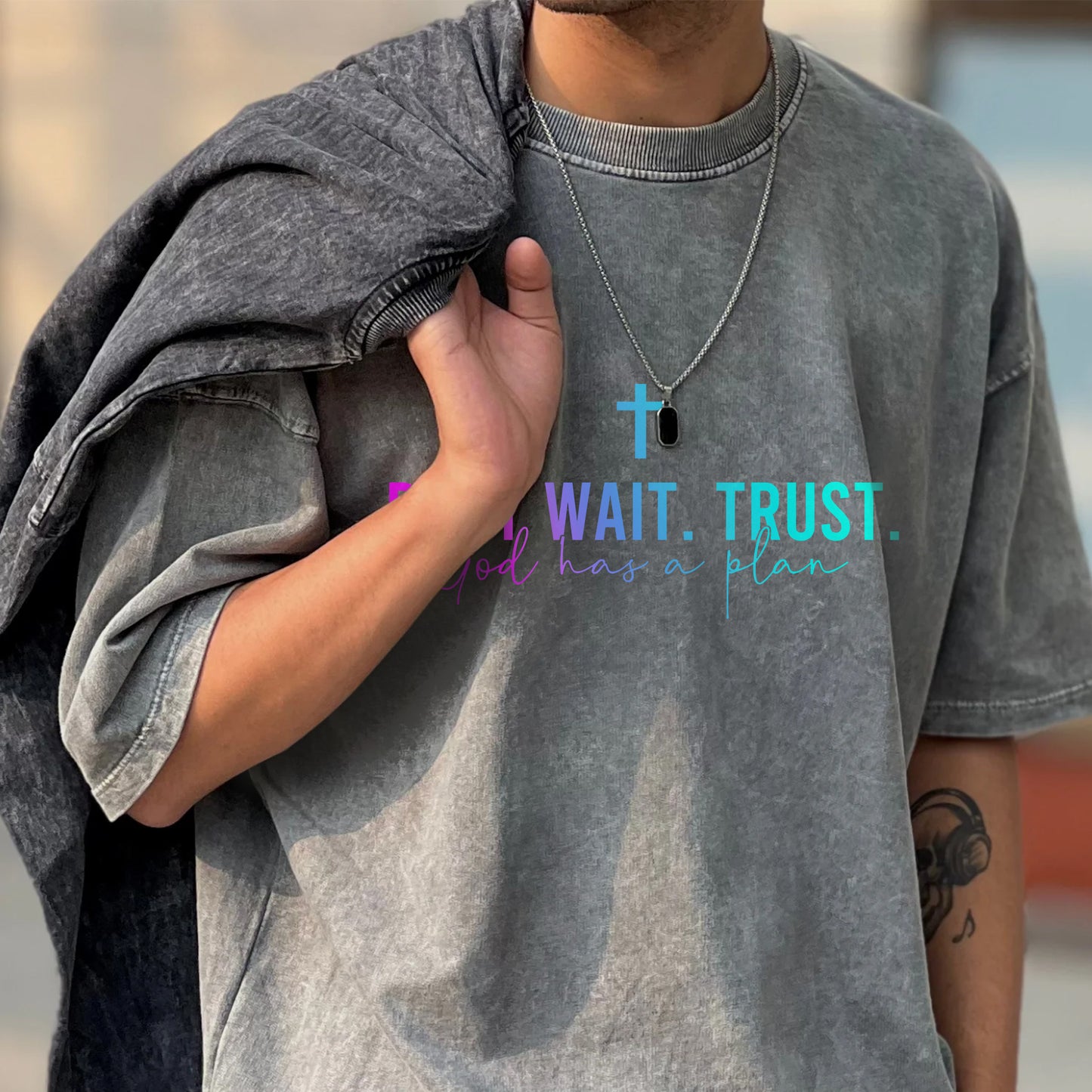 Pray Wait Trust God Has A Plan Unisex Vintage Washed T-Shirt - Divine Timing Faith Declaration
