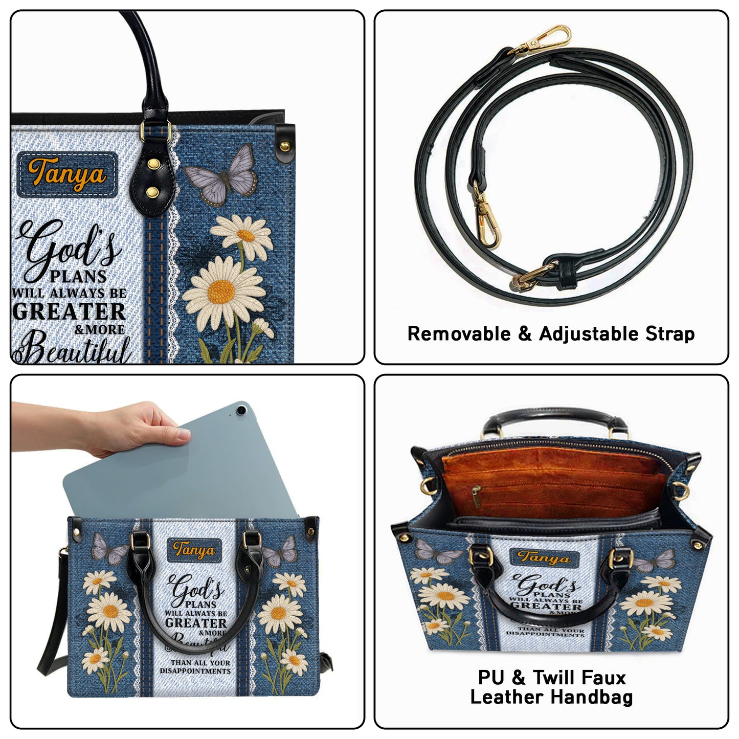 God's Plans Will Always Be Greater Than Your Disappointments Personalized Leather Handbag