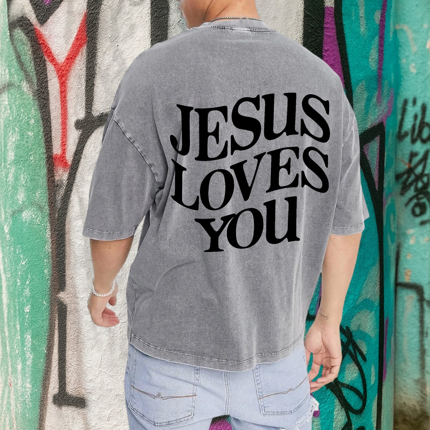 "Jesus Loves You" Unisex Vintage Washed Christian T-Shirt Two Sides | John 15:13 Personal Love Declaration Tee | Faith Guided Life Apparel