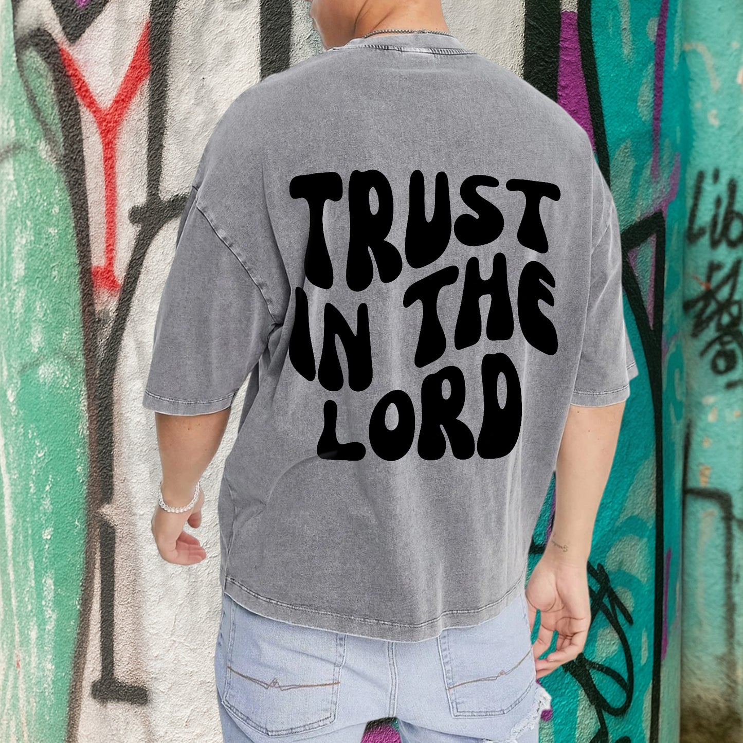 "Trust In The Lord" Unisex Vintage Washed Christian T-Shirt Two Sides | Proverbs 3:5-6 Faith Declaration Tee | Faith Guided Life Apparel