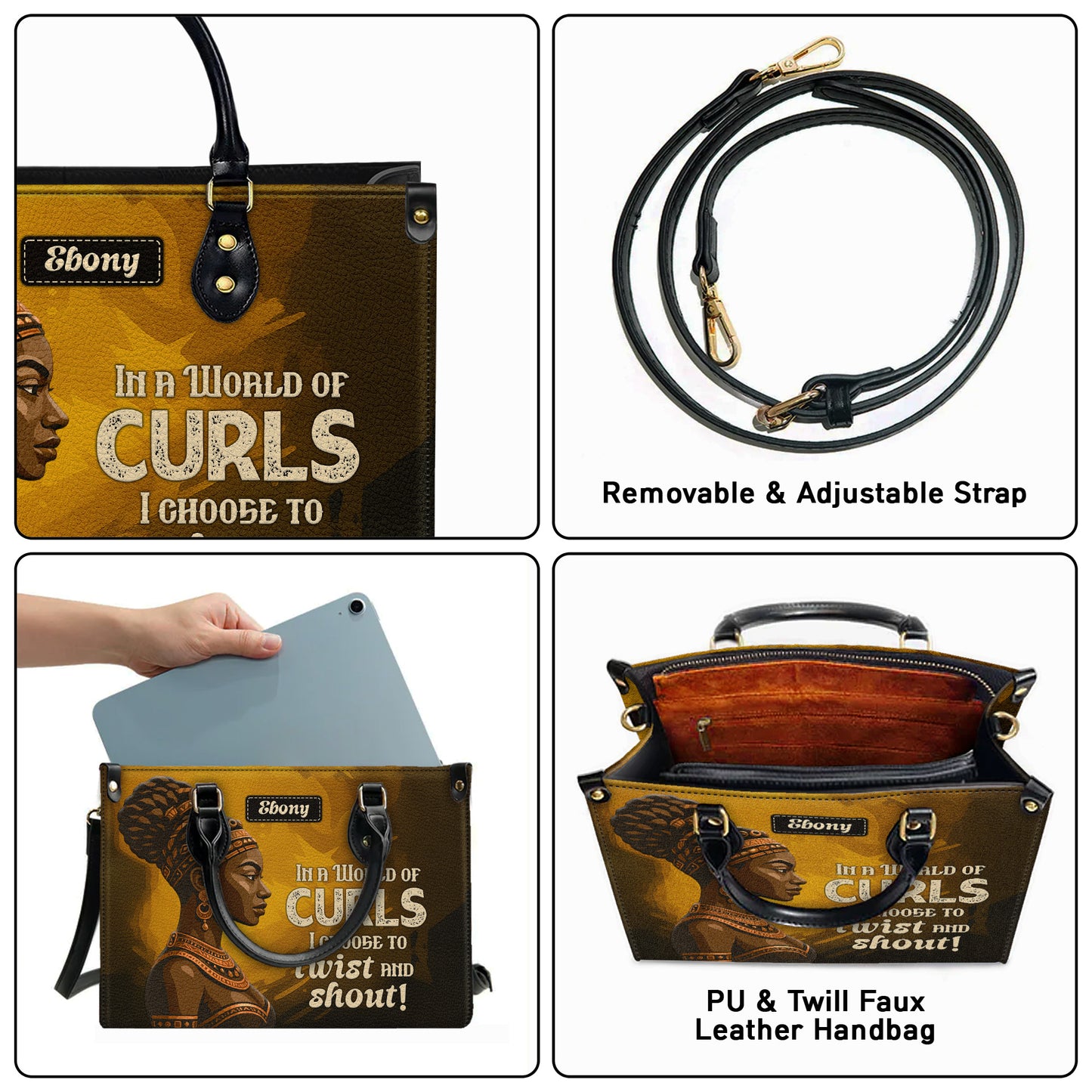 In A World Of Curls I Choose To Twist And Shout Personalized Leather Handbag