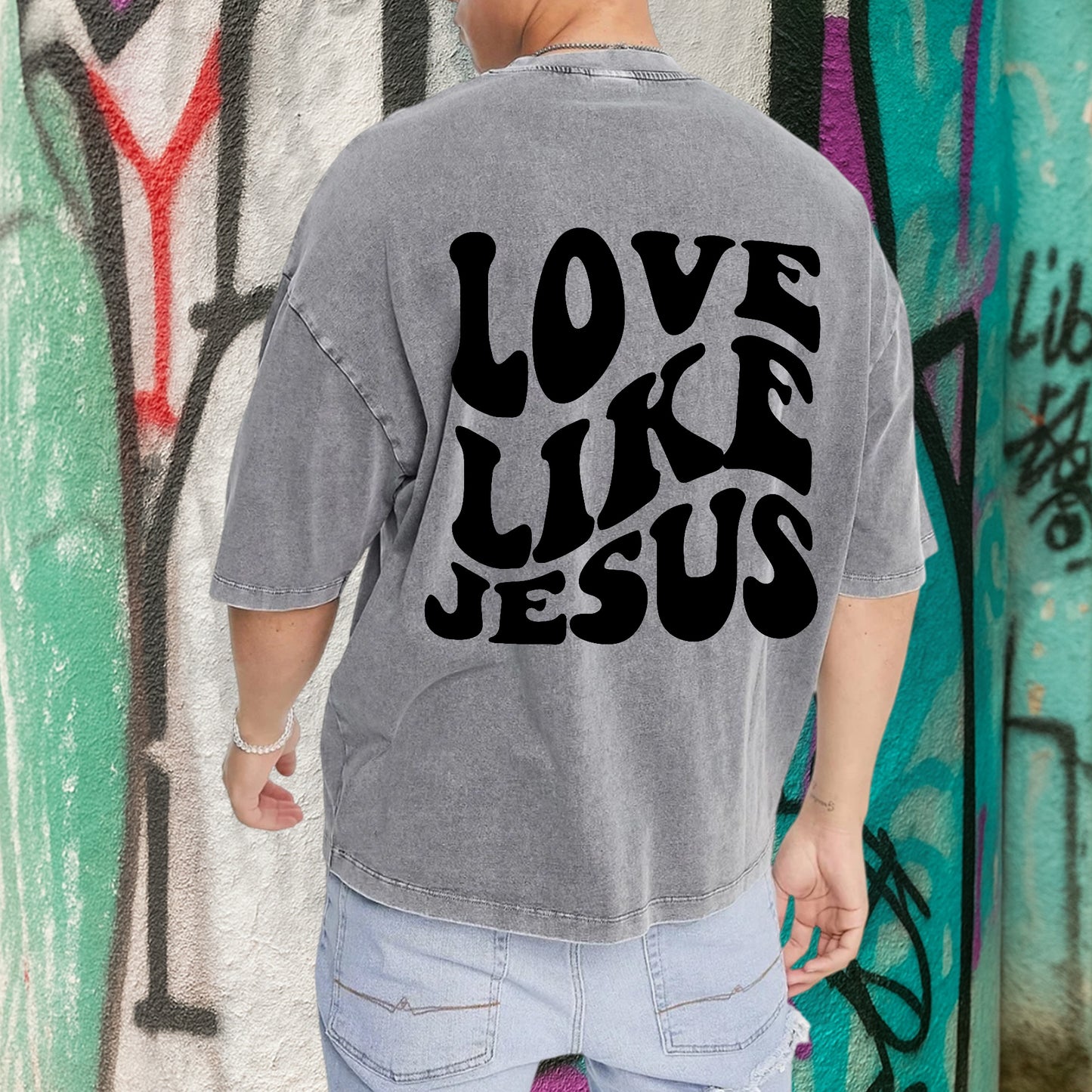 "Love Like Jesus" Unisex Vintage Washed Christian T-Shirt Two Sides | John 13:34-35 Love Command Tee | Faith Guided Life Apparel