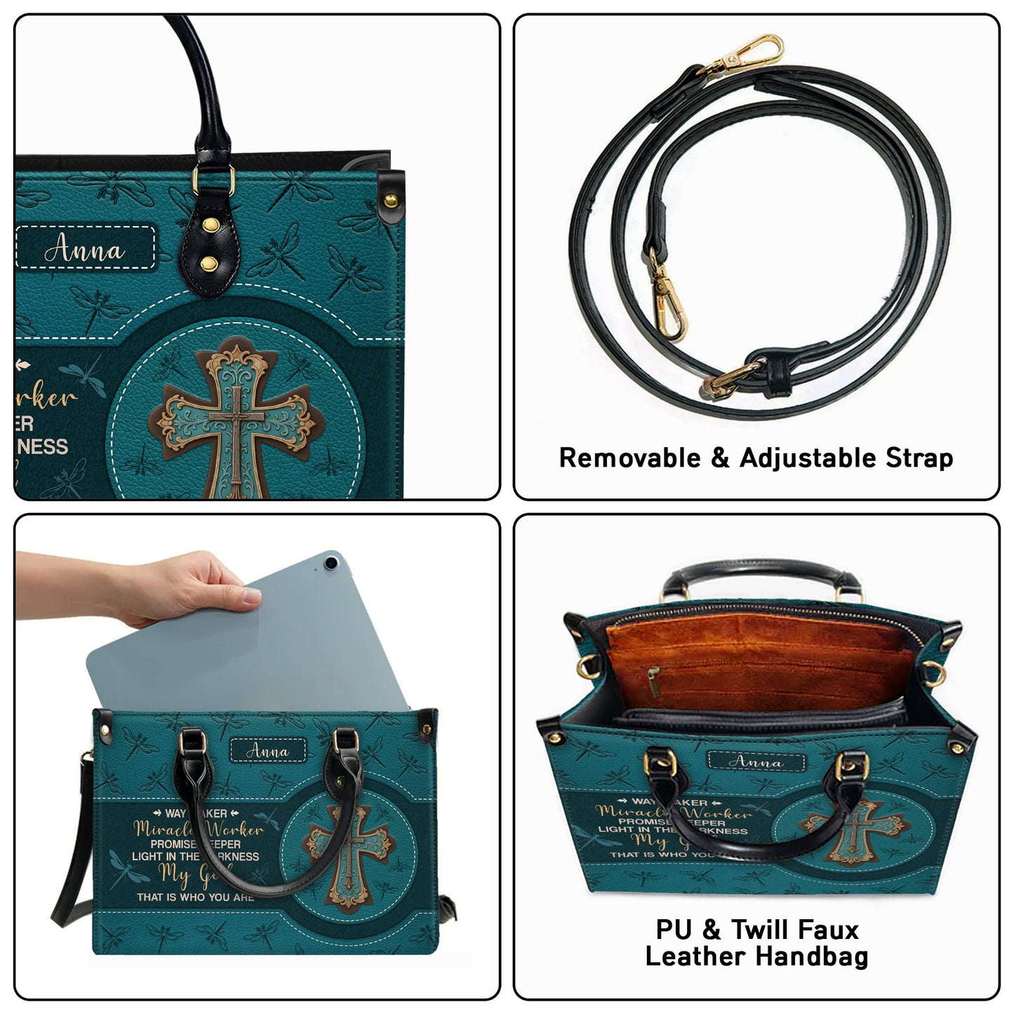 Way Maker Miracle Worker Promise Keeper Personalized Leather Handbag