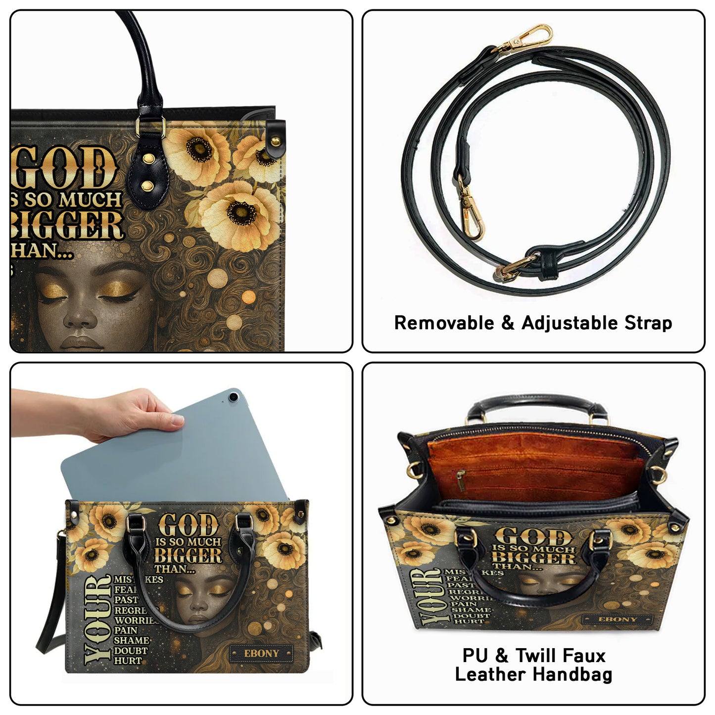 God Is So Much Bigger Than Your Fears Faith Over Everything Personalized Leather Handbag
