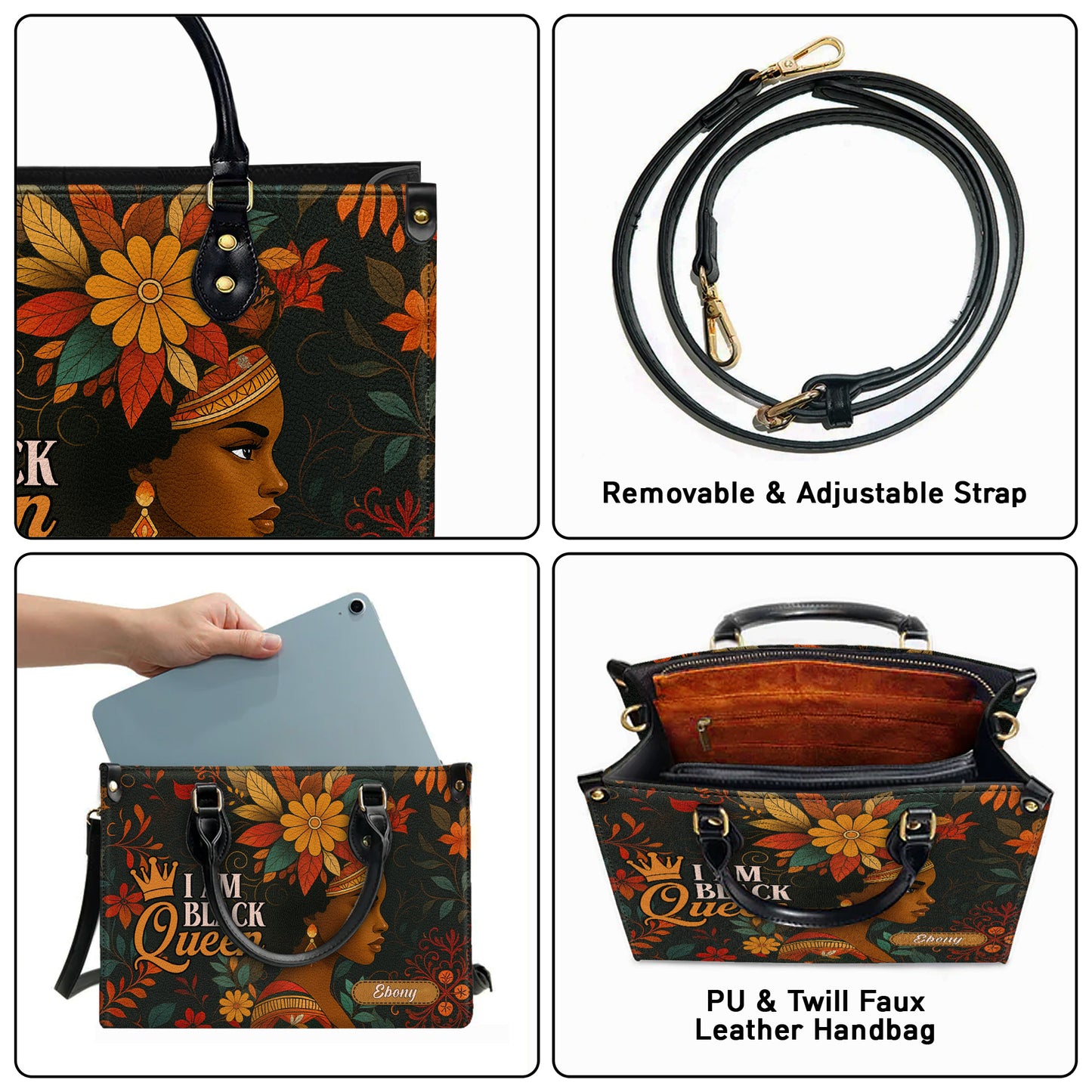 I Am Black Queen African Heritage Personalized Leather Handbag