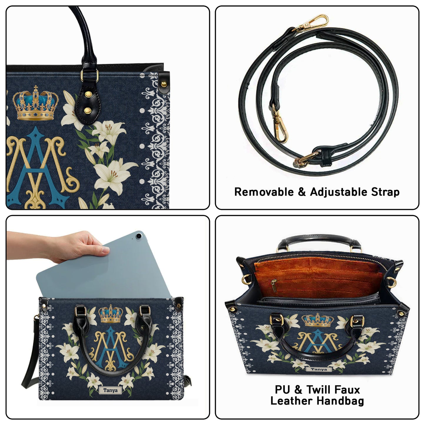 Ave Maria Royal Crown Monogram Personalized Leather Handbag