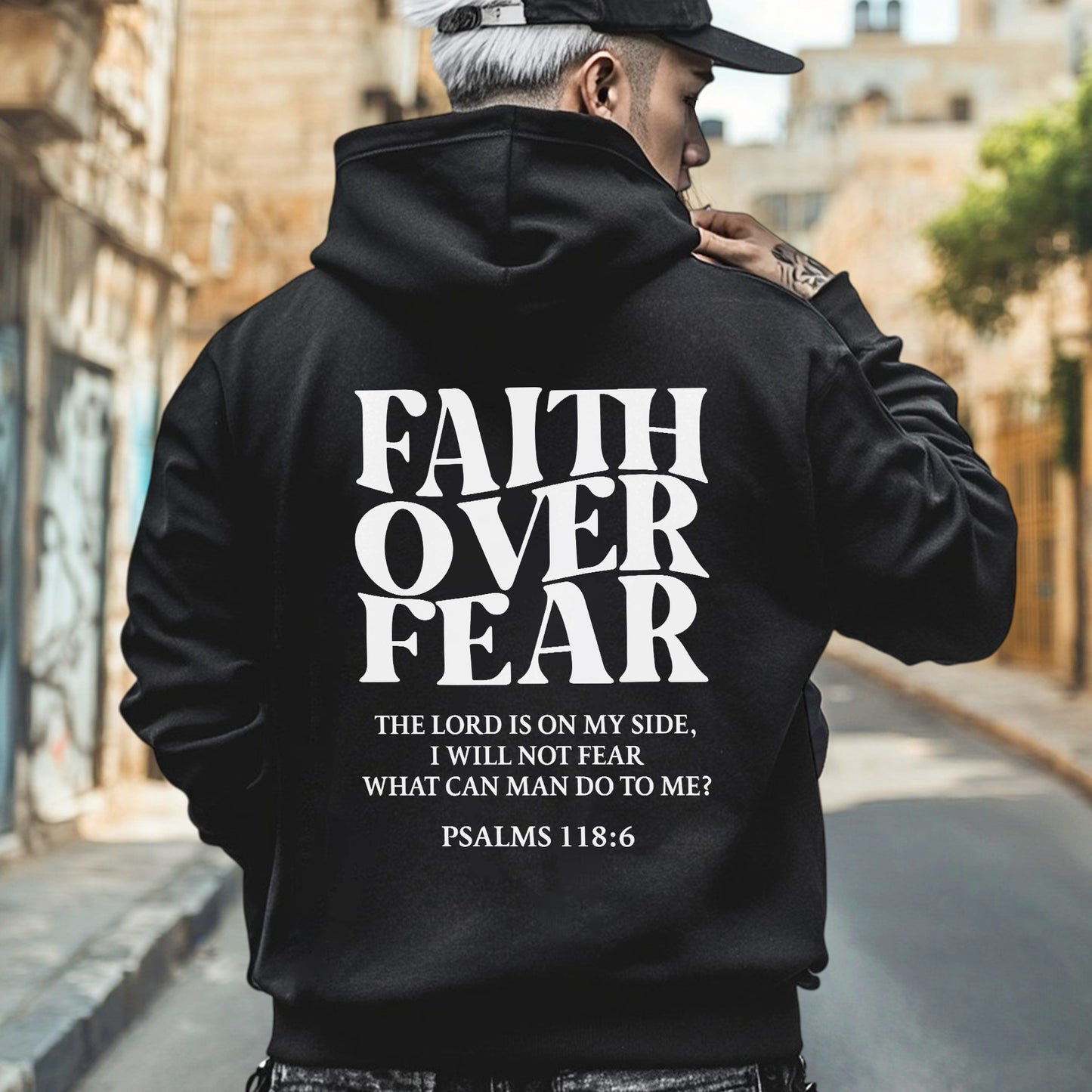 Faith Over Fear Christian T-Shirt Two Sides with Psalms 118:6 | Faith Guided Life Apparel