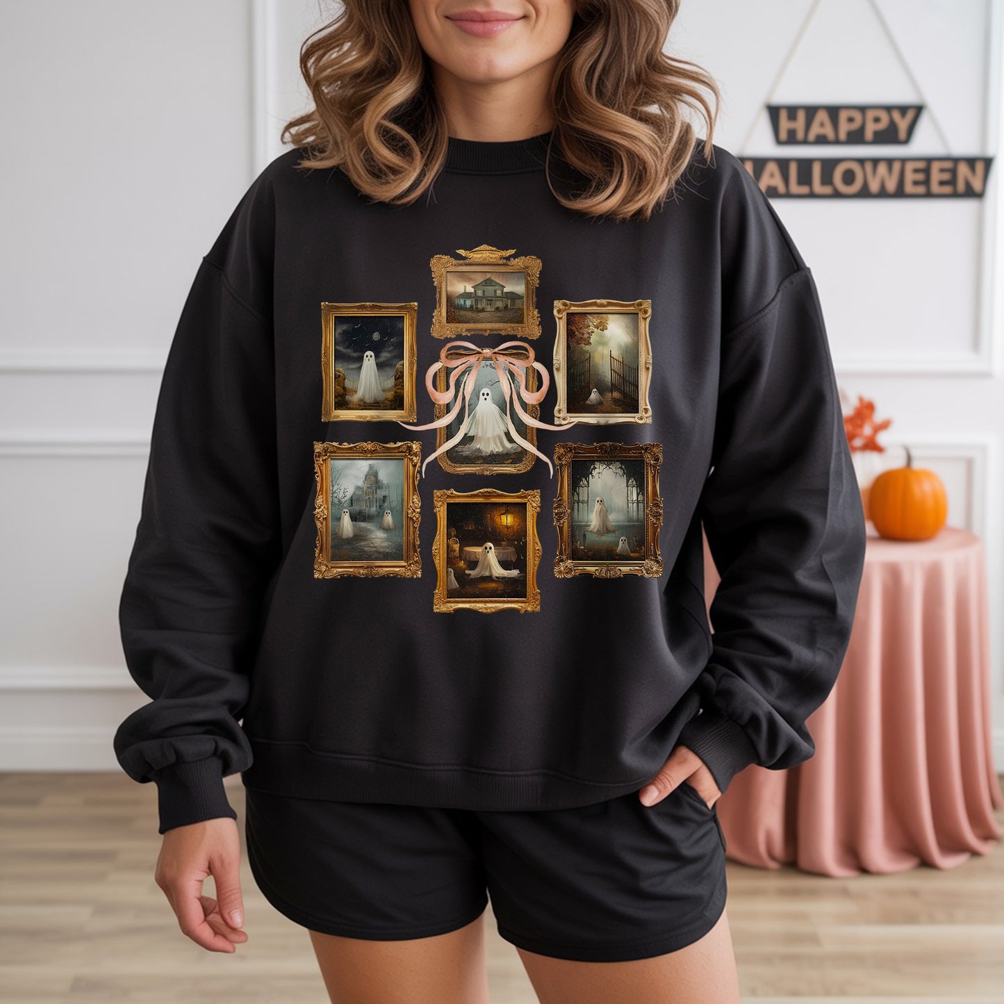 Vintage Ghost Gallery Museum Halloween T-Shirt Artistic Spooky Portrait Collection Aesthetic Tee