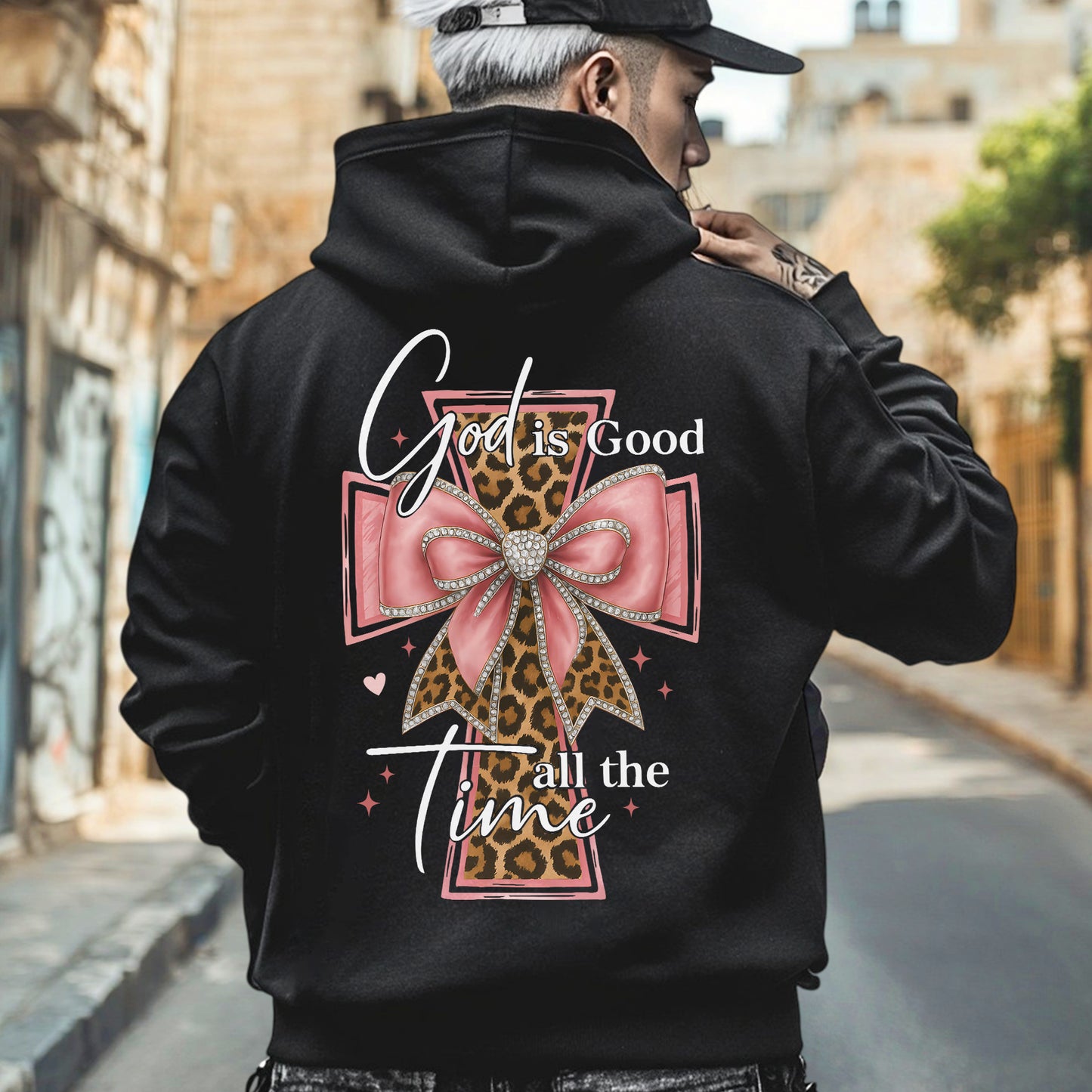 God is Good all the Time" Leopard Cross Bow Christian T-Shirt Two Sides | Faith Guided Life Apparel
