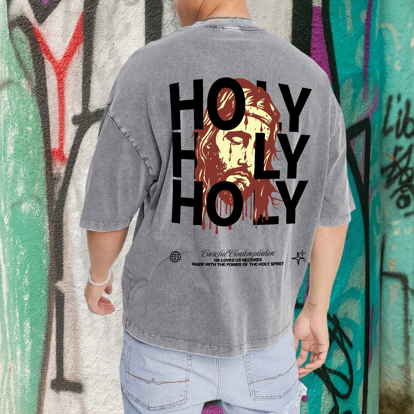 "Holy Holy Holy" Unisex Mineral Wash Christian T-Shirt Two Sides | Isaiah 6:3 Vintage Washed Cotton Tee | Faith Guided Life Apparel