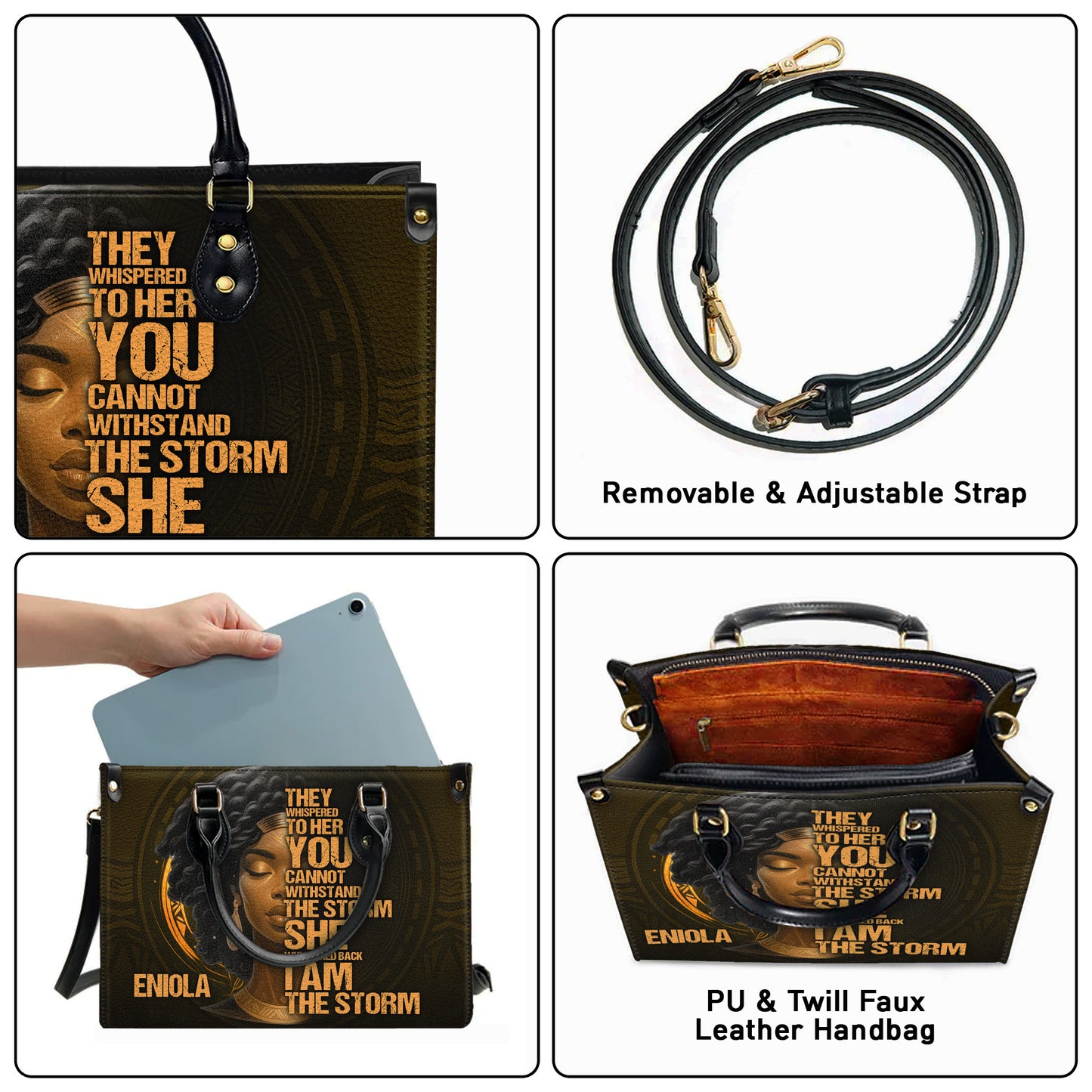I Am The Storm Warrior Queen Personalized Leather Handbag Empowering African American Women