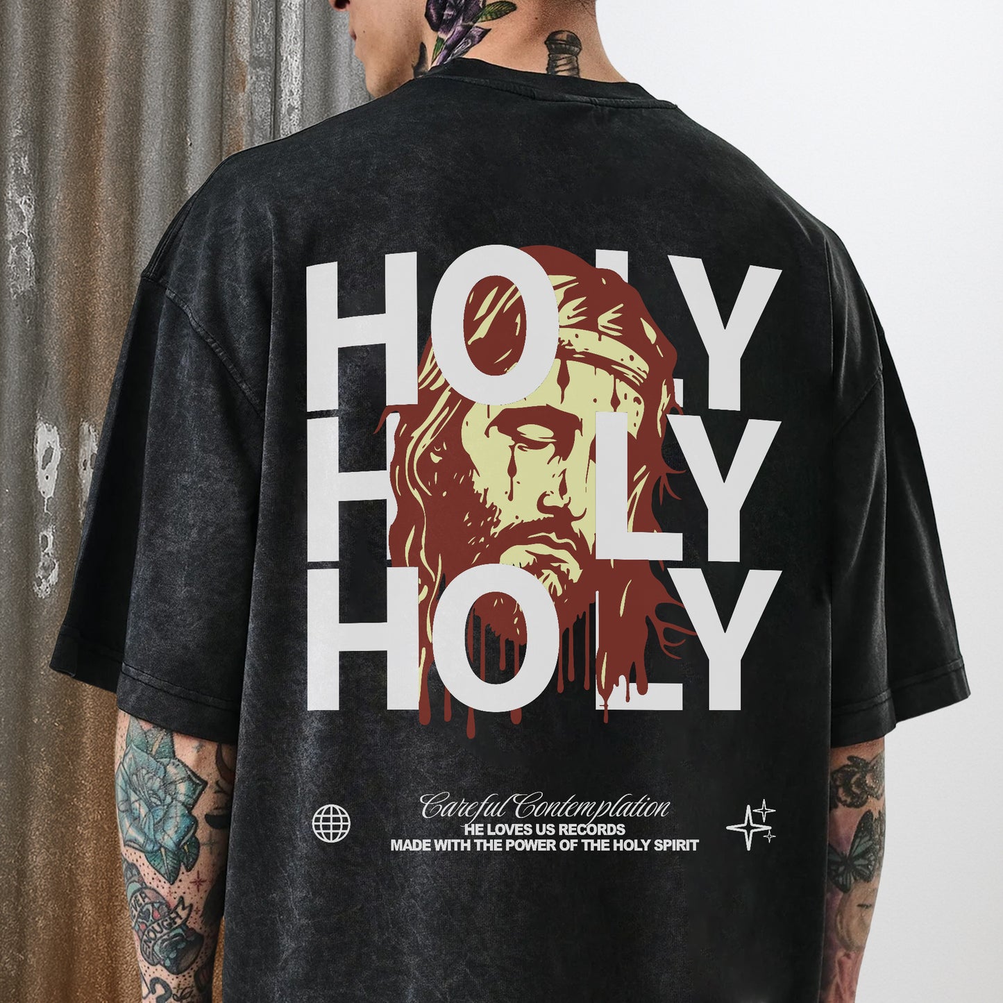 "Holy Holy Holy" Unisex Mineral Wash Christian T-Shirt Two Sides | Isaiah 6:3 Vintage Washed Cotton Tee | Faith Guided Life Apparel
