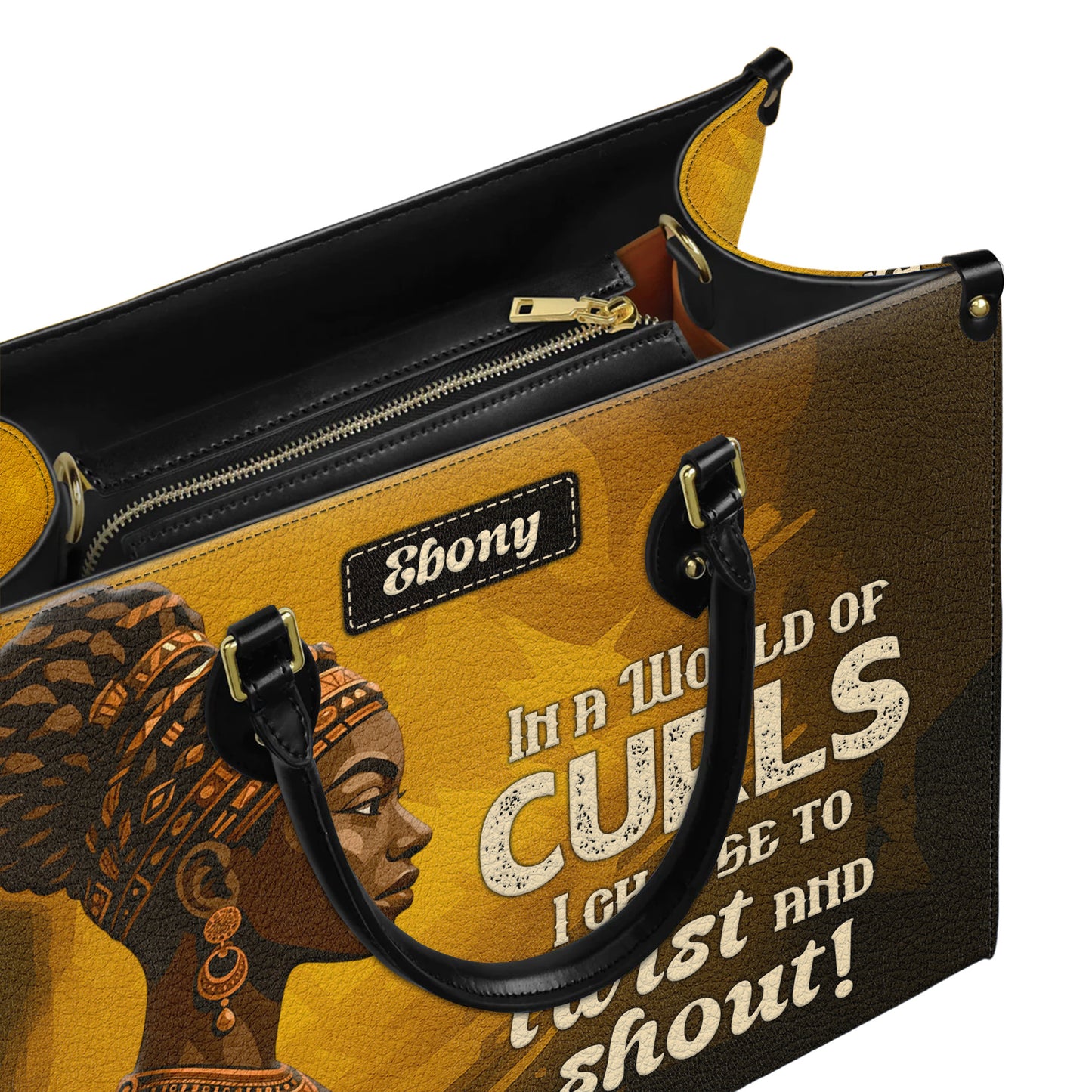 In A World Of Curls I Choose To Twist And Shout Personalized Leather Handbag