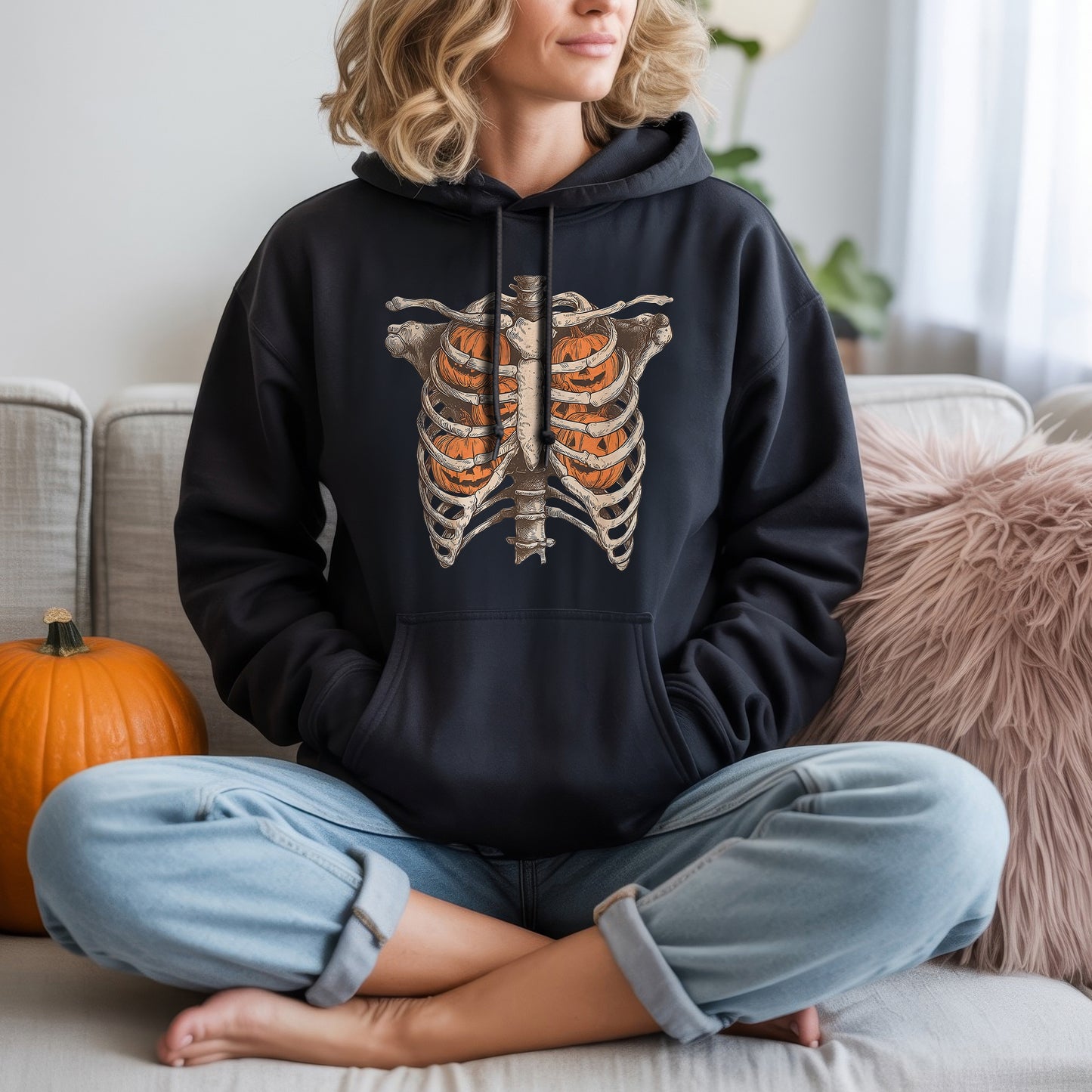 Pumpkin Ribcage Skeleton Halloween T-Shirt Jack-O-Lantern Anatomy Spooky Season Tee