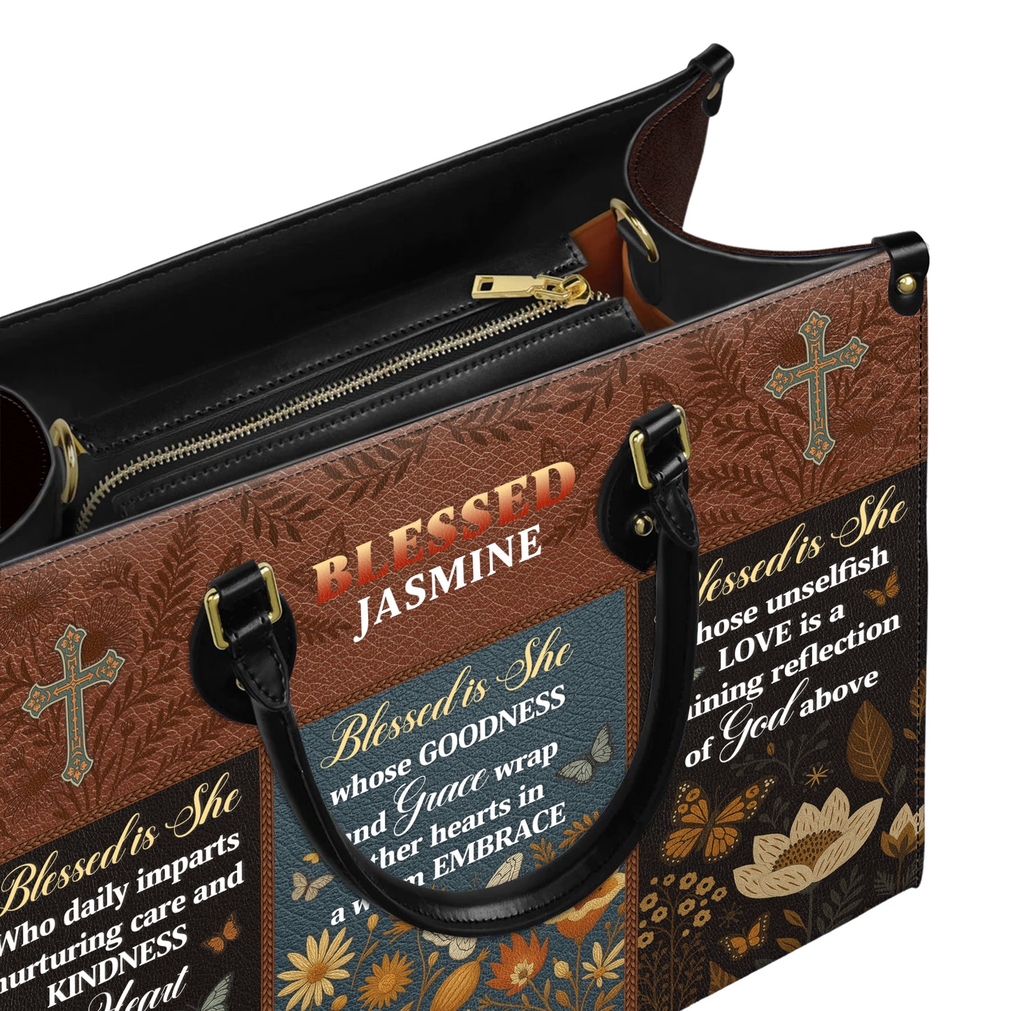 Blessed Is She Kindness Grace Love Personalized Leather Handbag