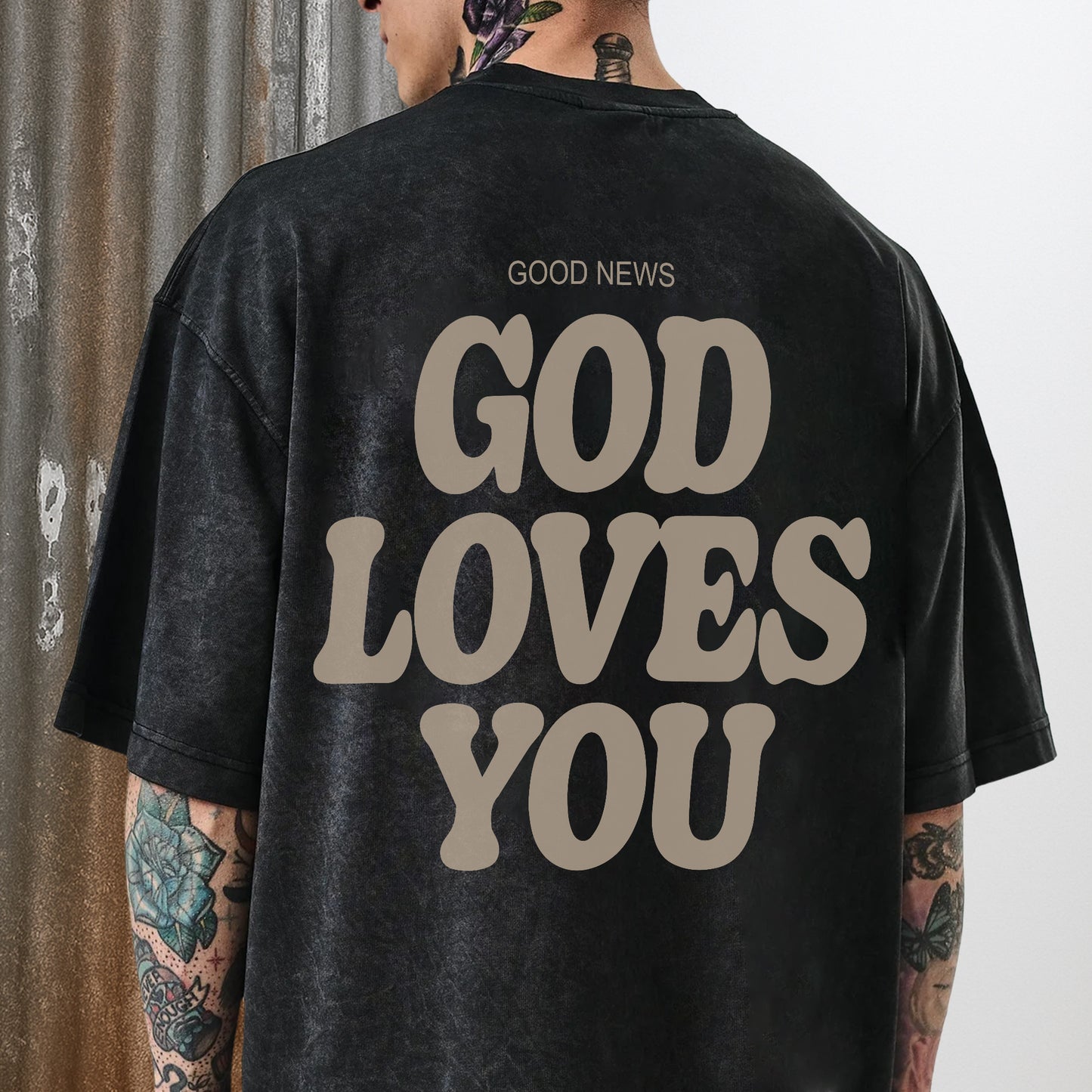 "God Loves You" Unisex Vintage Washed Christian T-Shirt Two Sides | John 3:16 Good News Declaration Tee | Faith Guided Life Apparel