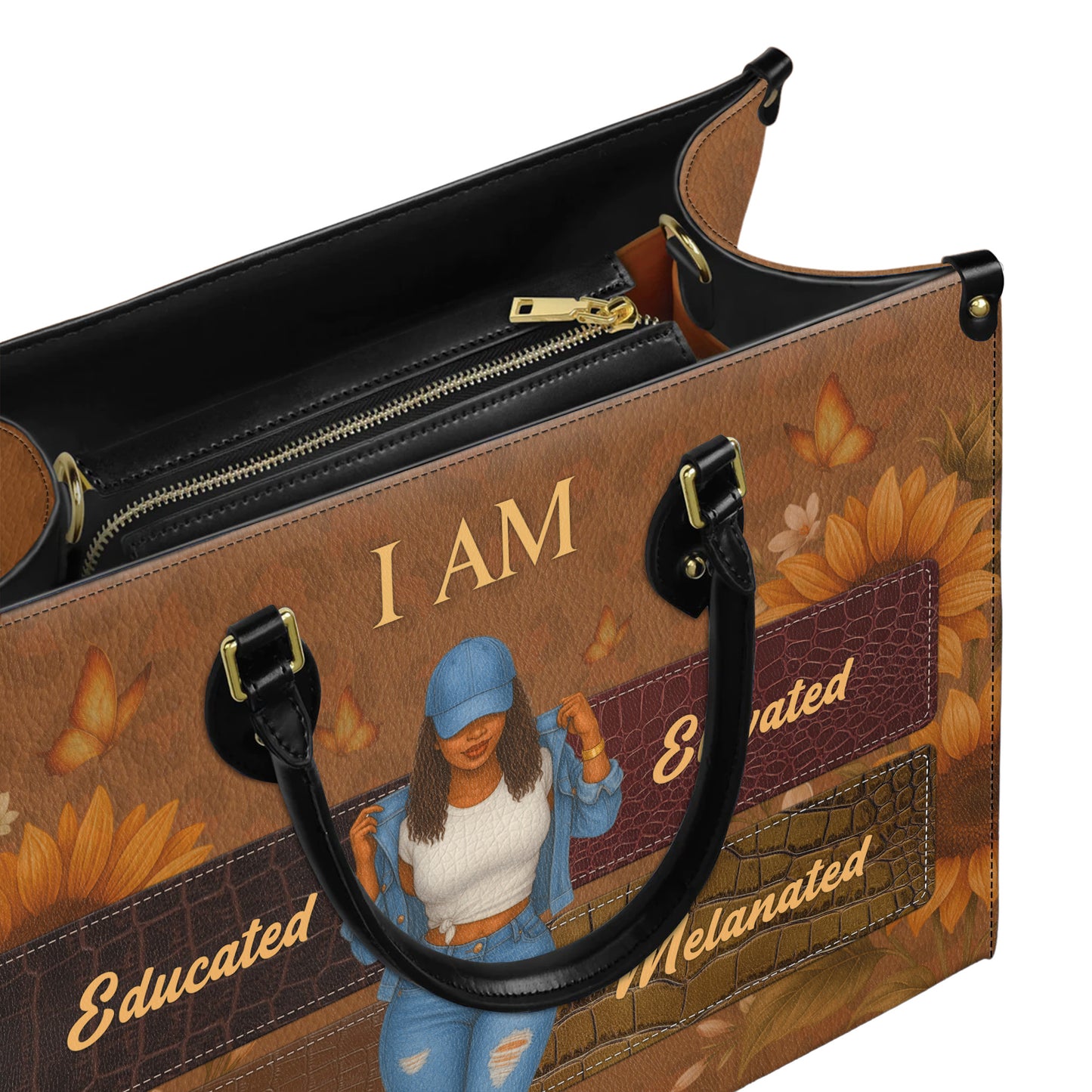 I Am Educated Elevated Motivated Melanated Black Excellence Personalized Leather Handbag