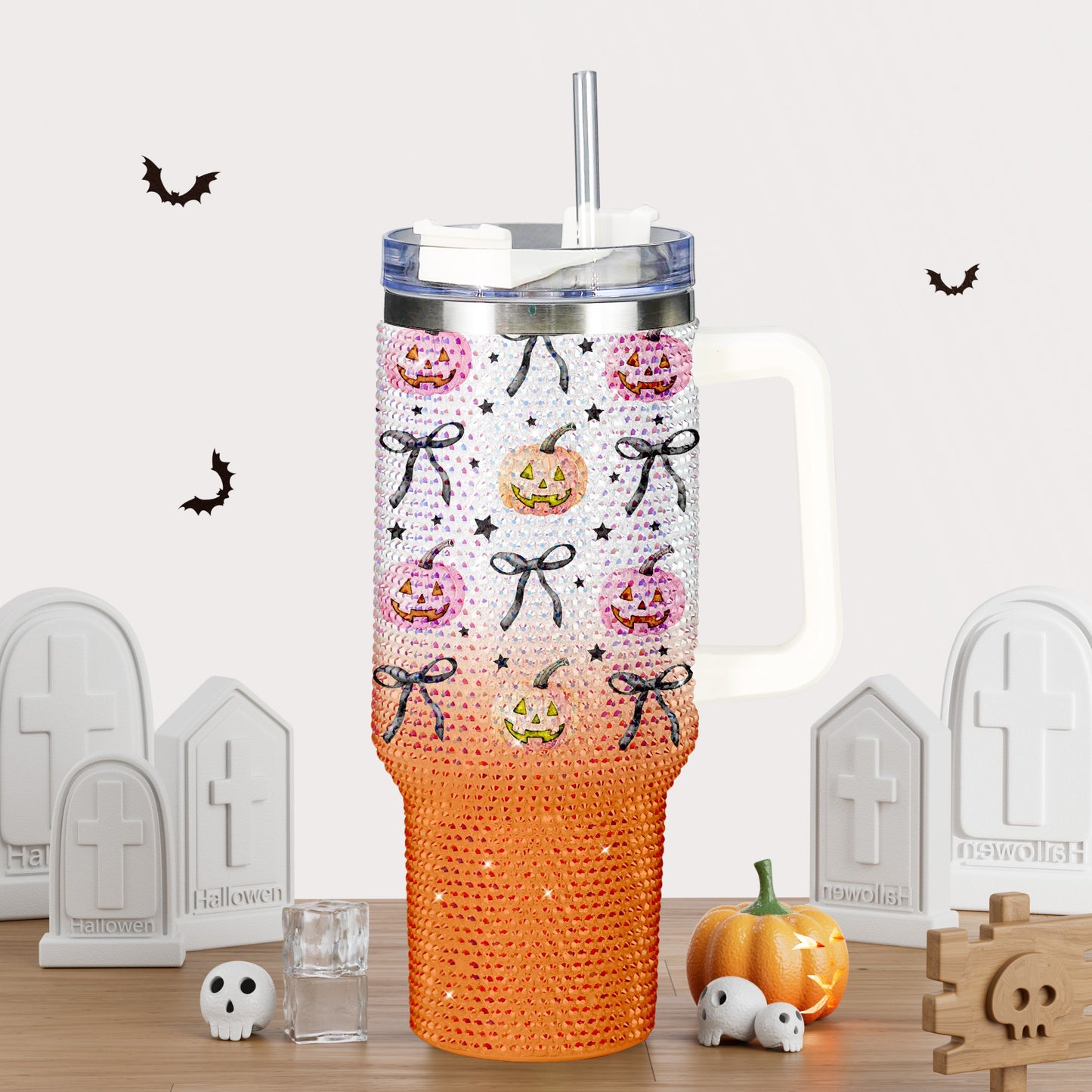 Halloween Collection Bling Diamond Tumbler 40oz - Sparkling Spooky Season Rhinestone Cup Collection
