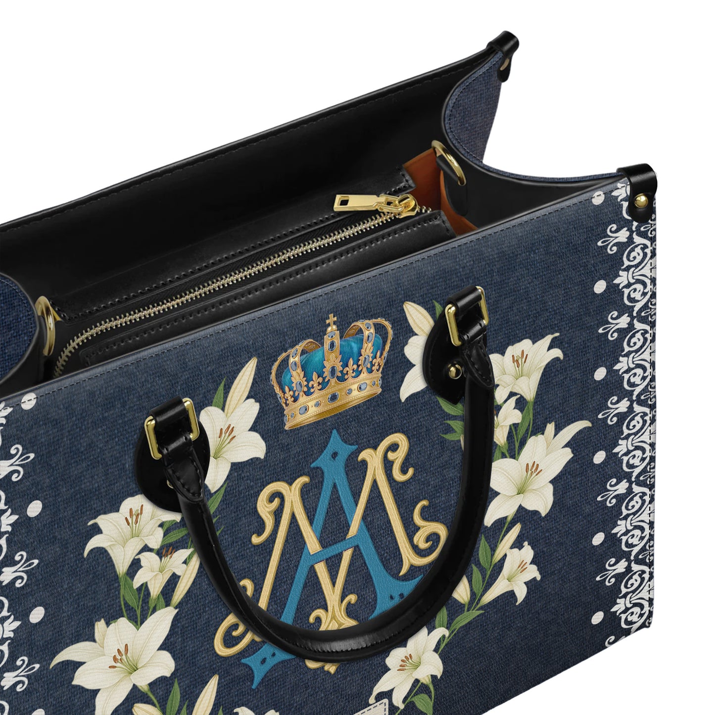 Ave Maria Royal Crown Monogram Personalized Leather Handbag