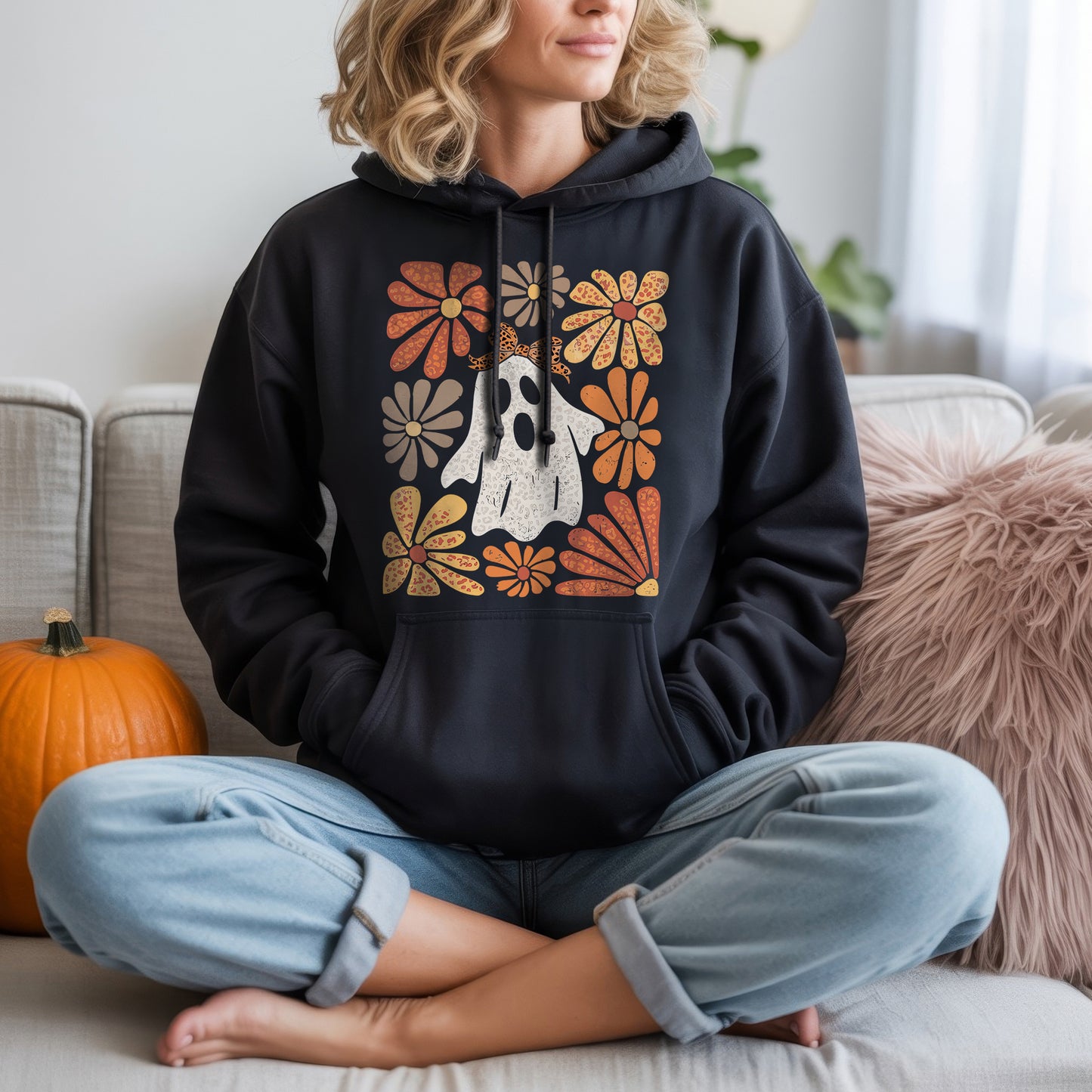Retro Floral Ghost Leopard Bow Halloween T-Shirt Vintage Autumn Boho Spooky Cute Fall Tee