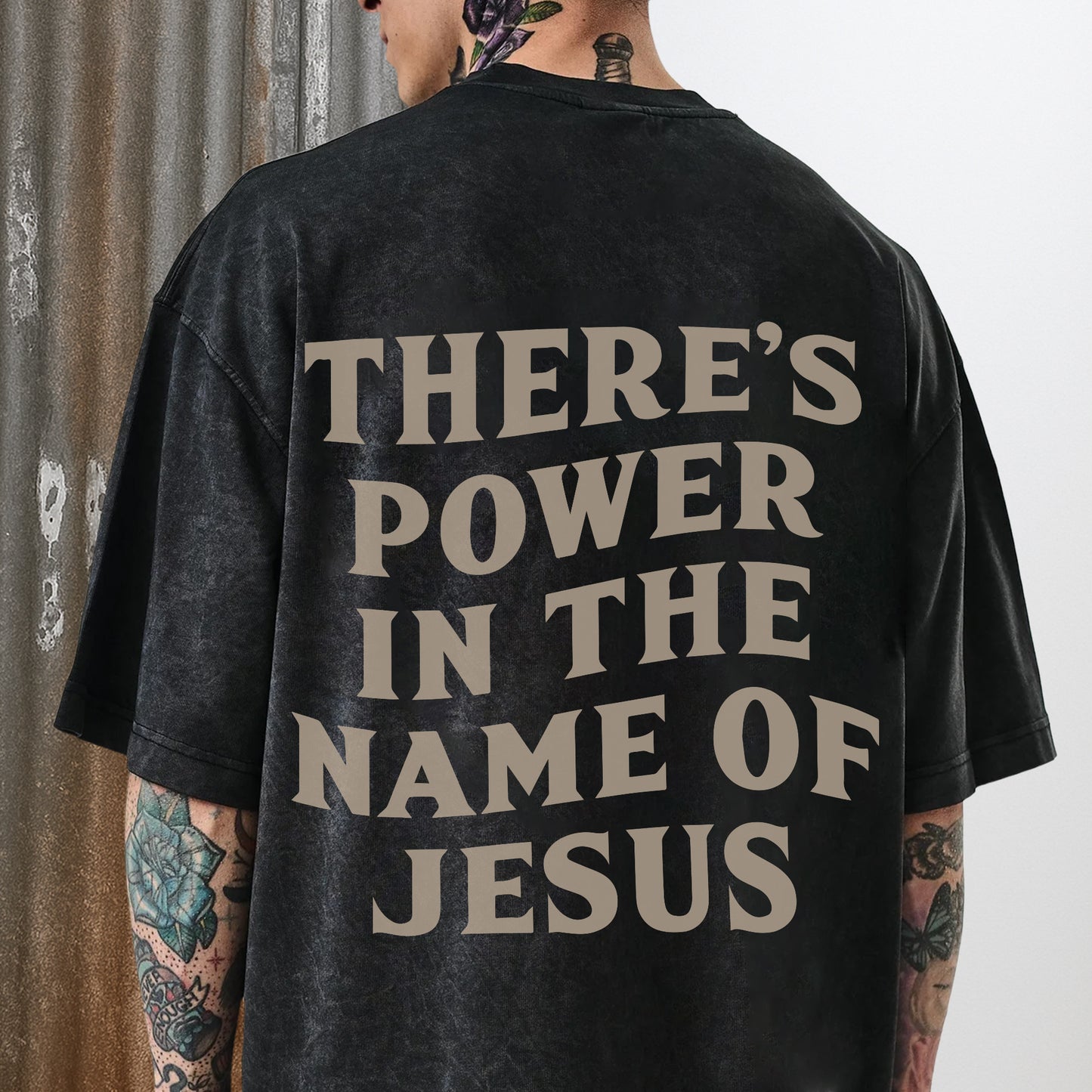 "Jesus Saves / There's Power In The Name Of Jesus" Unisex Vintage Washed Christian T-Shirt Two Sides | Acts 4:12 Salvation Declaration Tee | Faith Guided Life Apparel