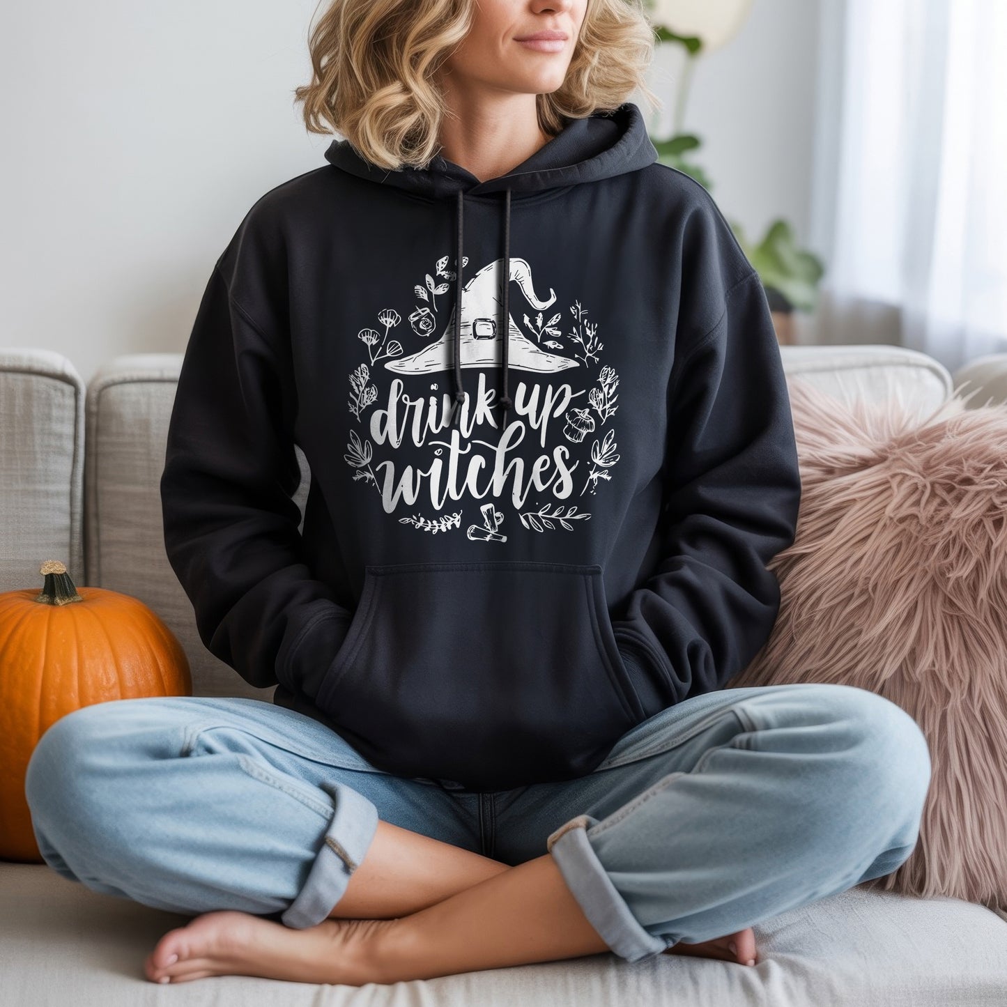 Drink Up Witches Halloween Party T-Shirt Witch Hat Botanical Spooky Season Drinking Tee