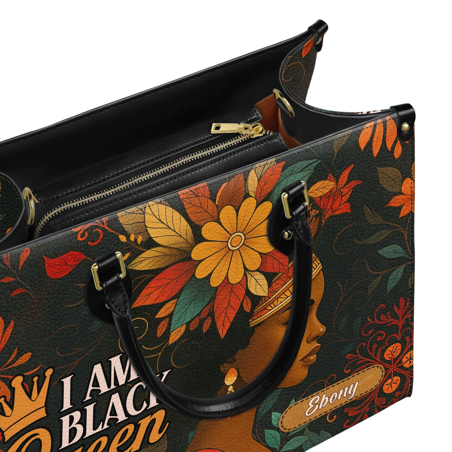 I Am Black Queen African Heritage Personalized Leather Handbag