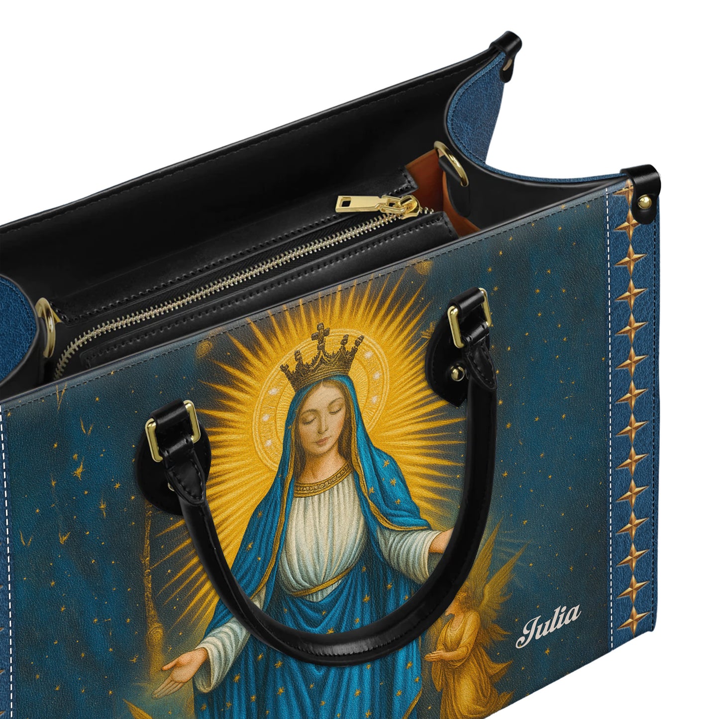 Miraculous Medal Blessed Virgin Mary Immaculate Conception Personalized Leather Handbag
