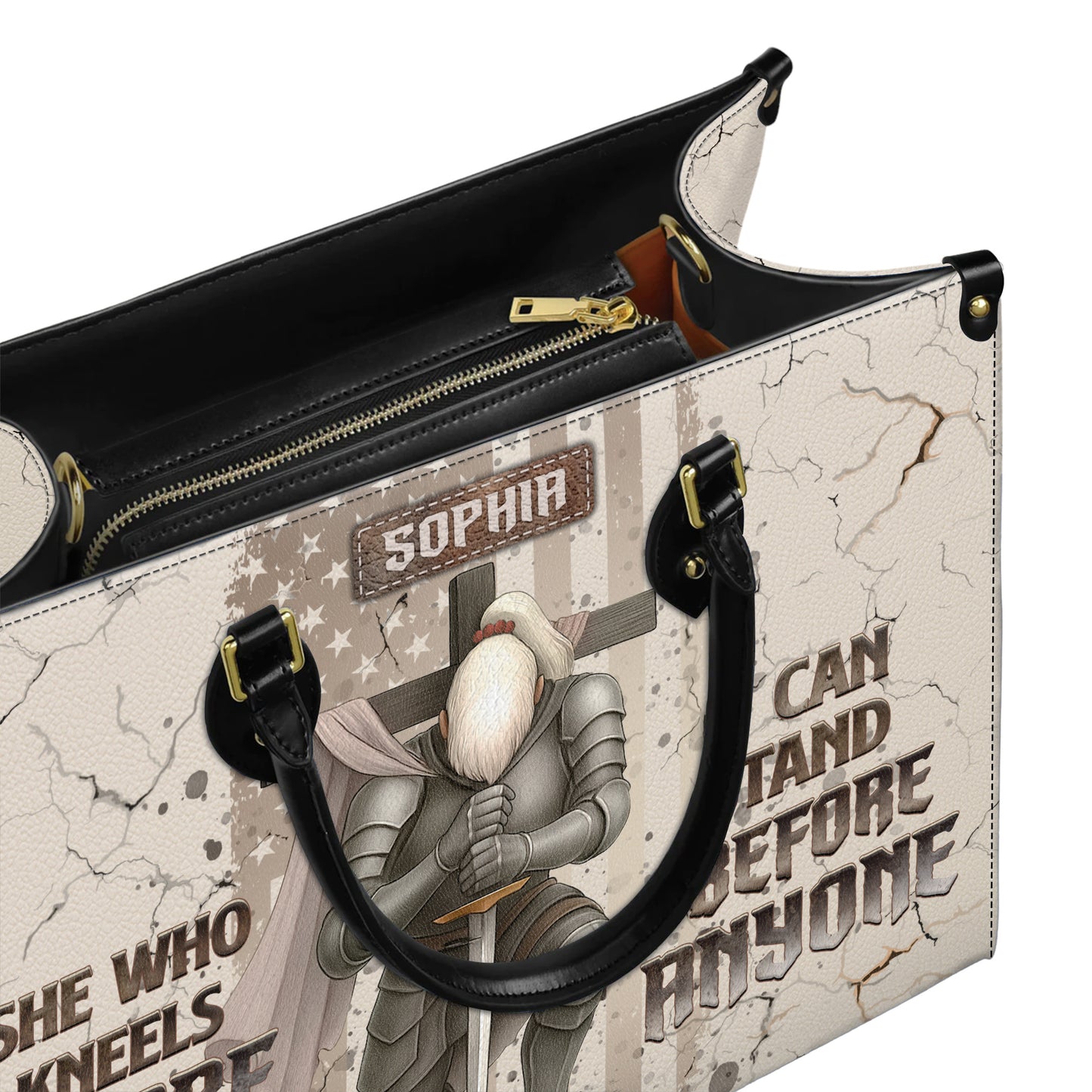 She Who Kneels Before God Can Stand Before Anyone Personalized Leather Handbag