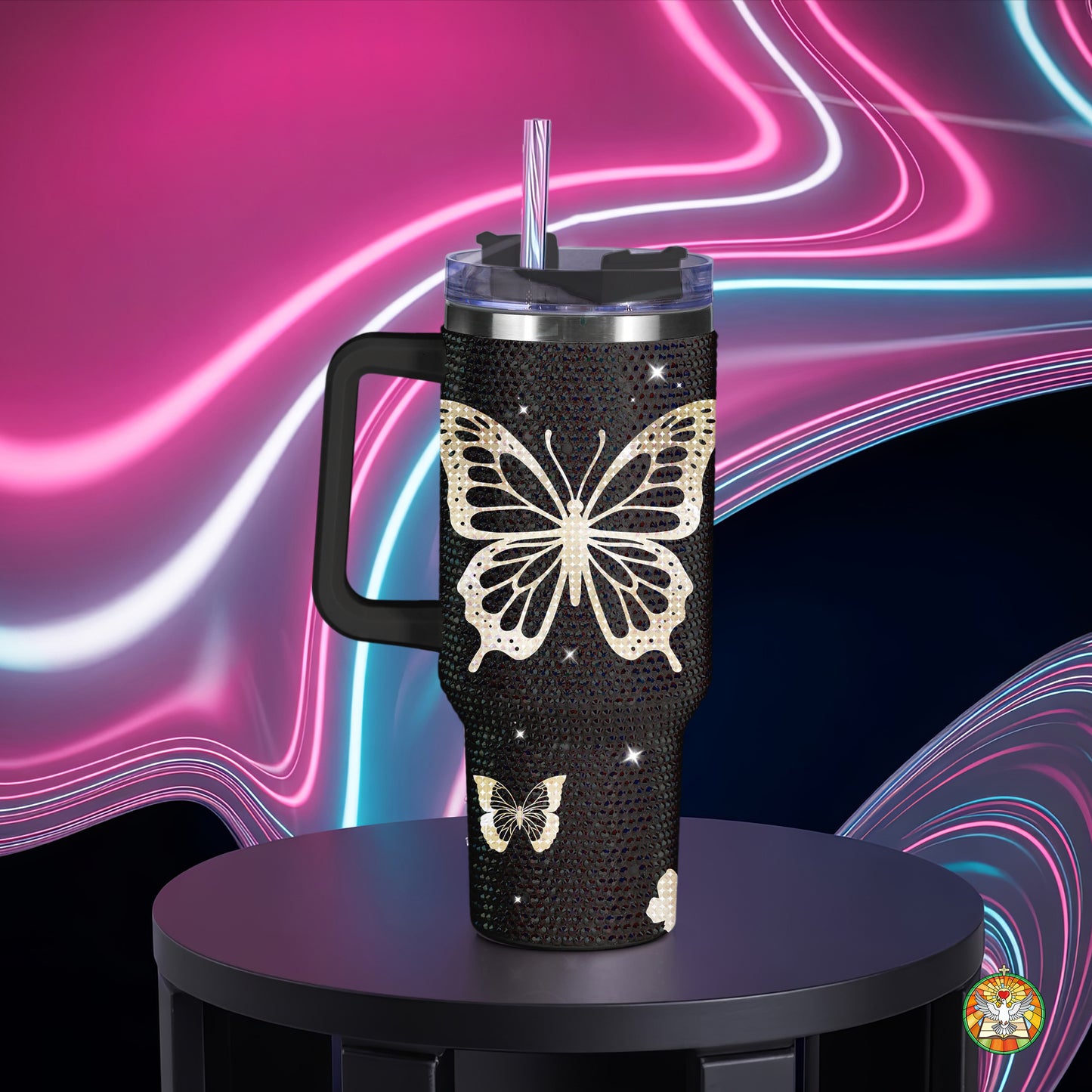 Butterfly Black Bling Diamond Tumbler 40oz - Sparkling Transformation Rhinestone Cup