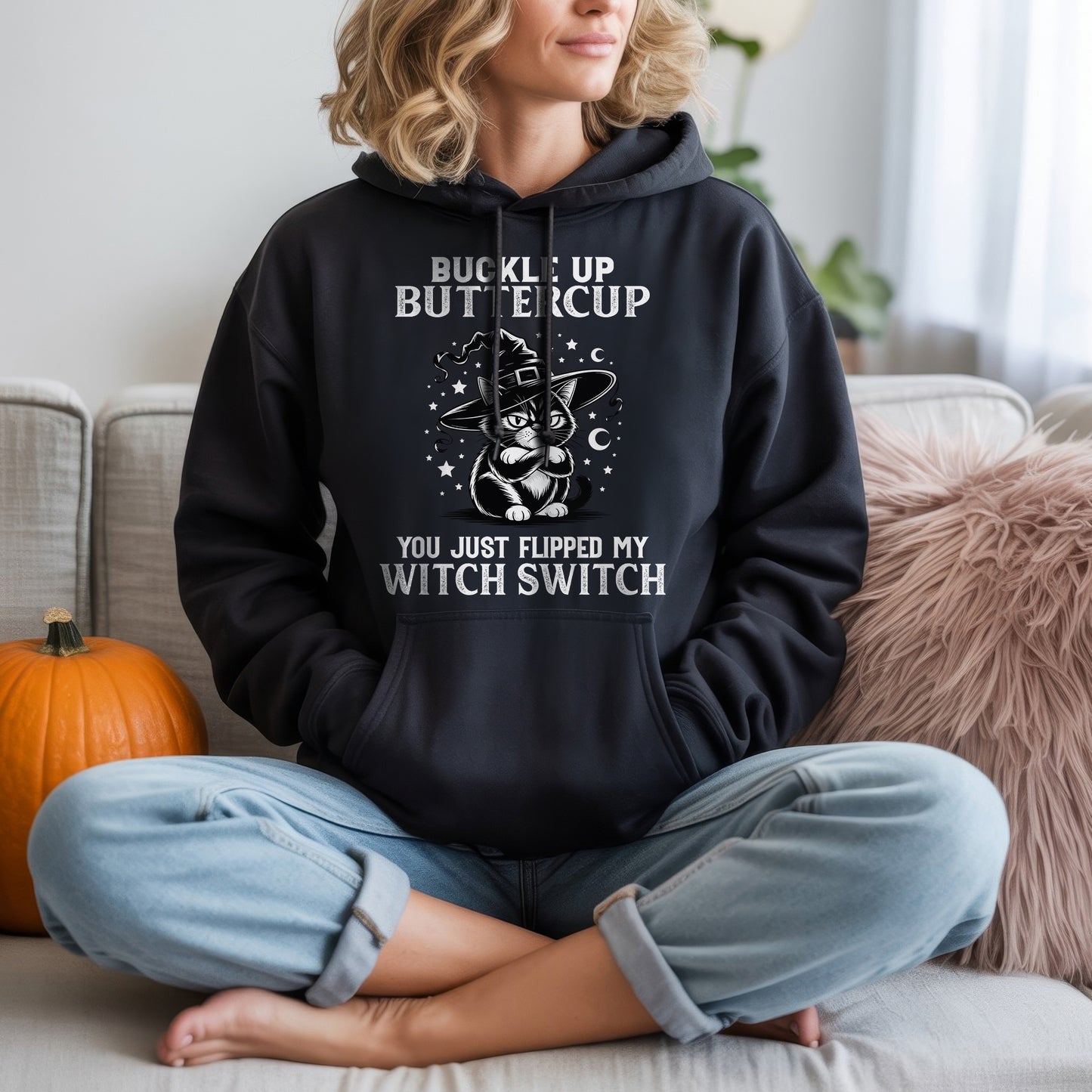 Buckle Up Buttercup You Just Flipped My Witch Switch Cat Halloween T-Shirt Sassy Spooky Tee