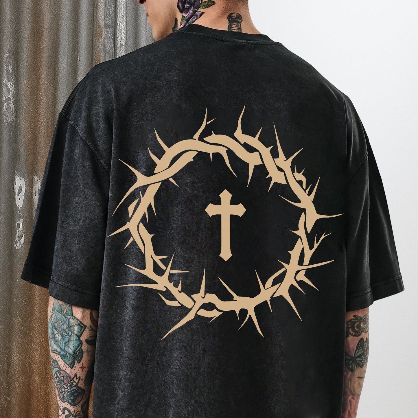 Faith Over Fear Two Sides Unisex Vintage Washed T-Shirt - Crown of Thorns Courage Declaration